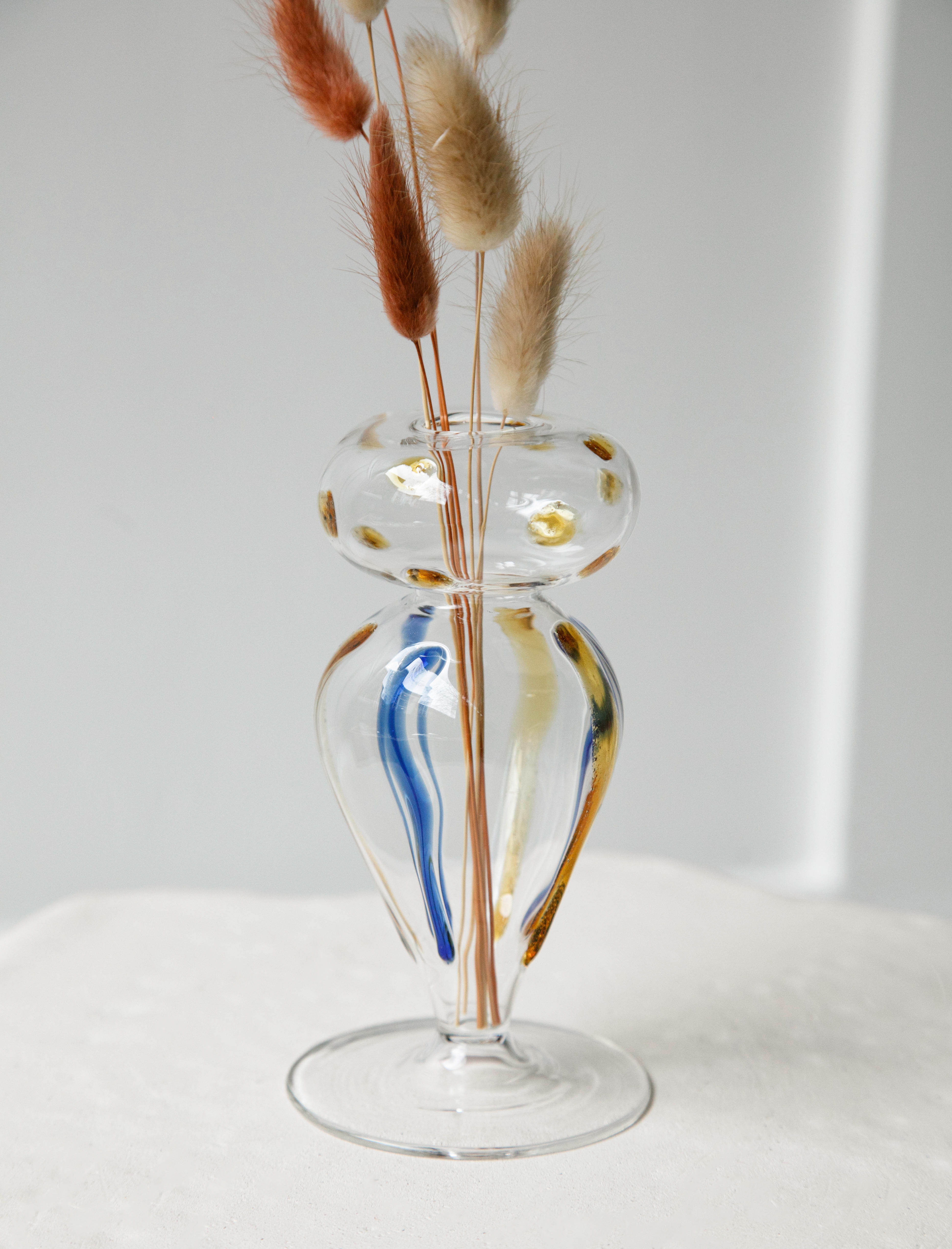 Gohar World Bud Vase Egyptian Glass Amber and Blue