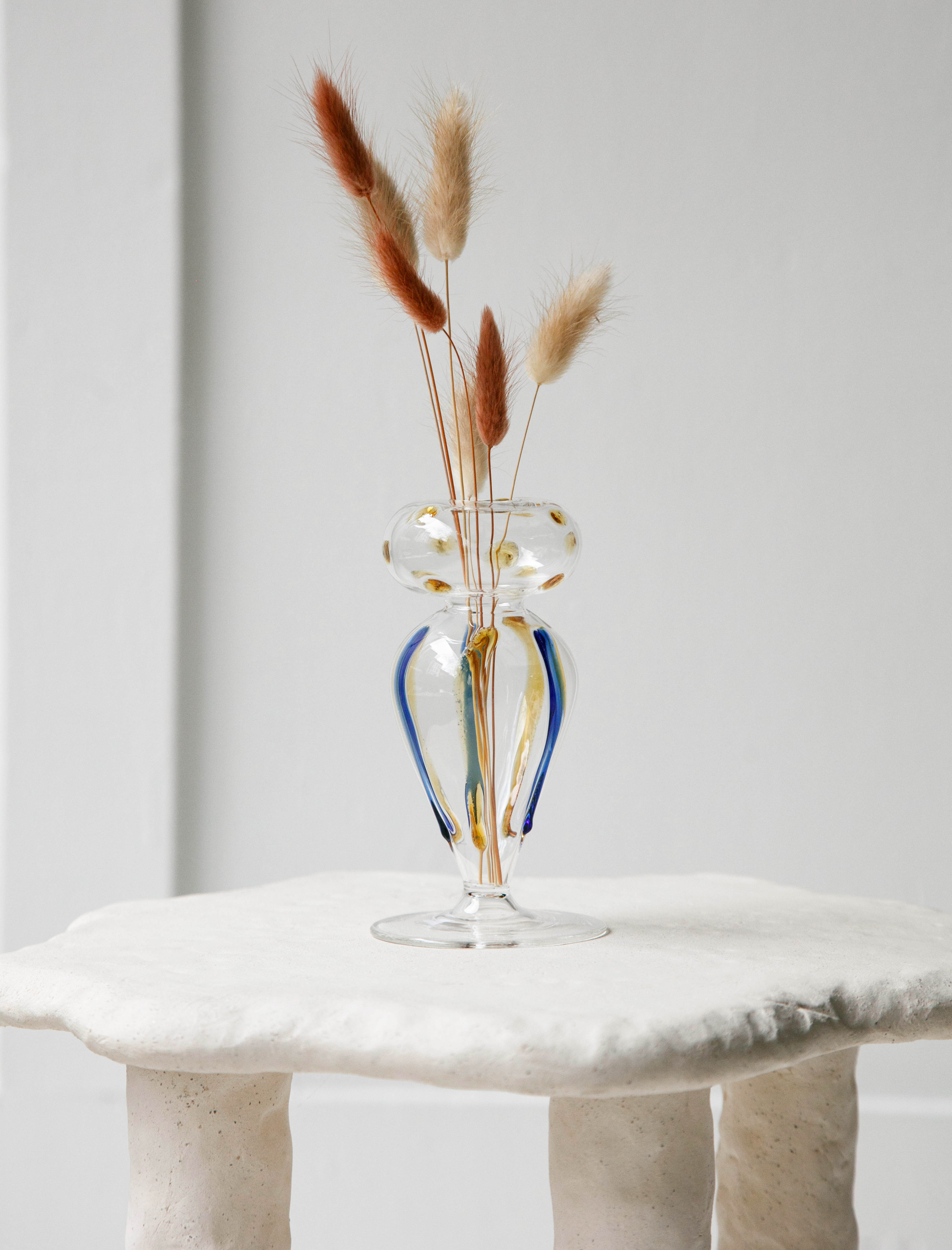 Gohar World Bud Vase Egyptian Glass Amber and Blue