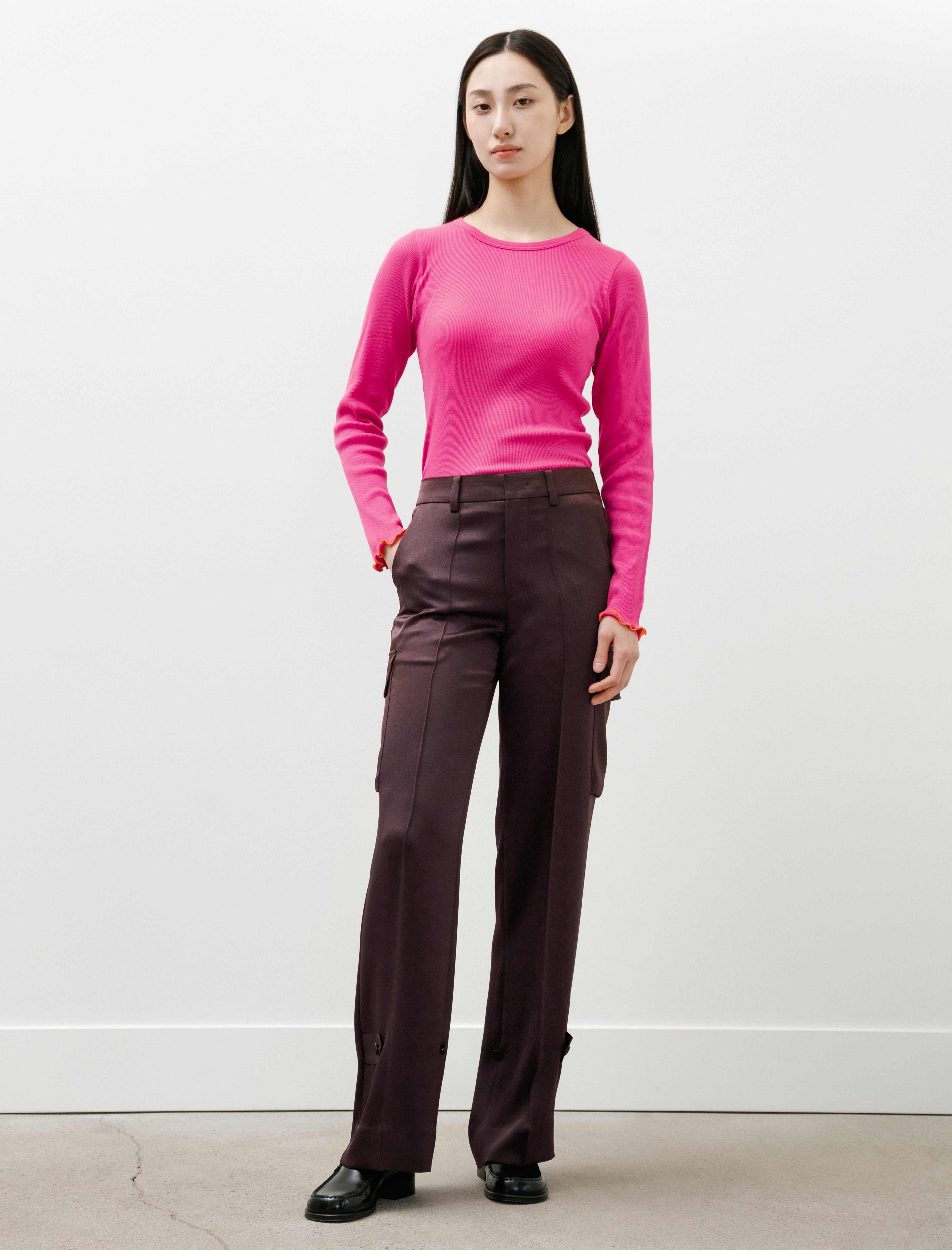 Kanako Sakai Satin Cargo Pants Burgundy