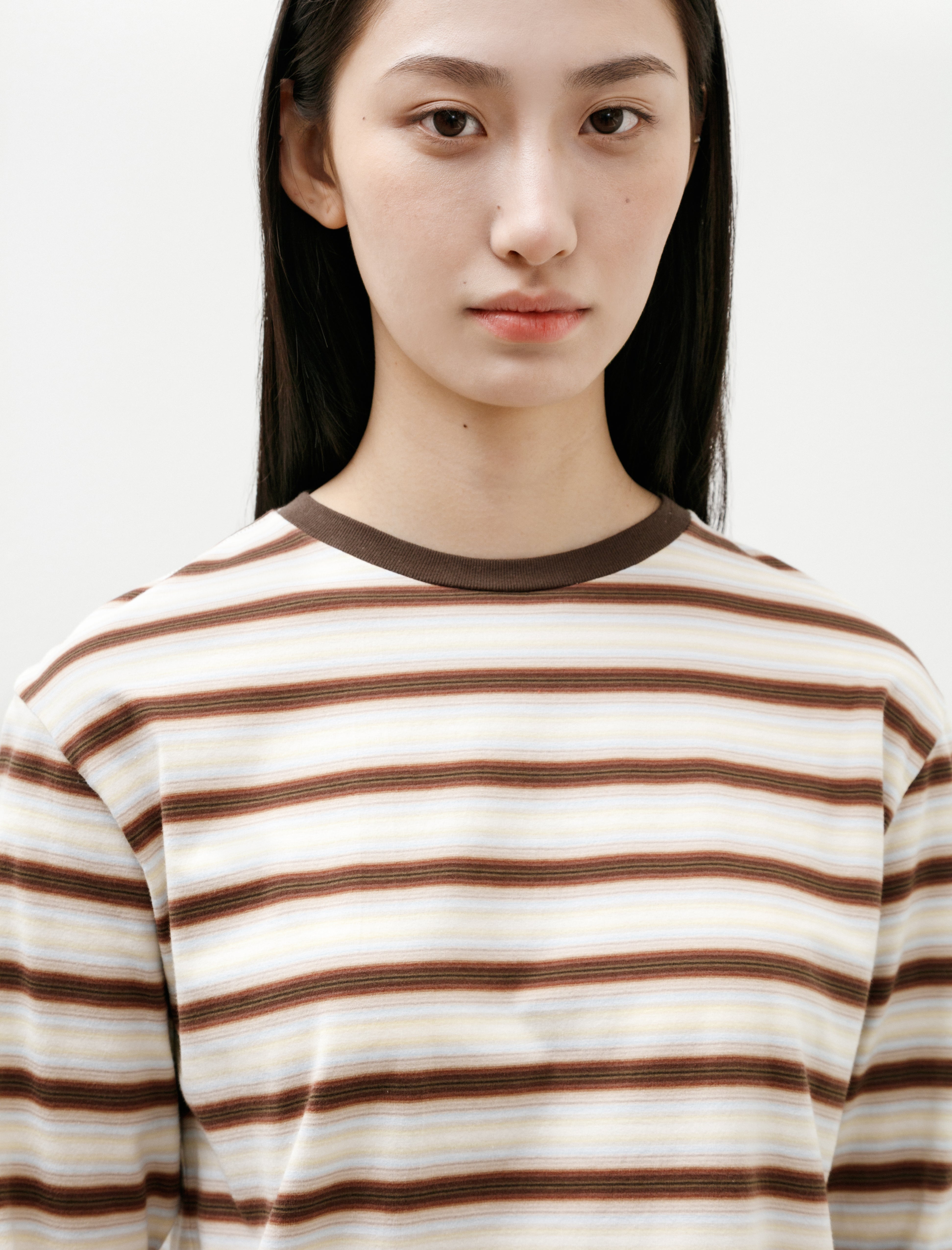 Auralee Gradient Stripe Jersey L/S Tee Fade Brown
