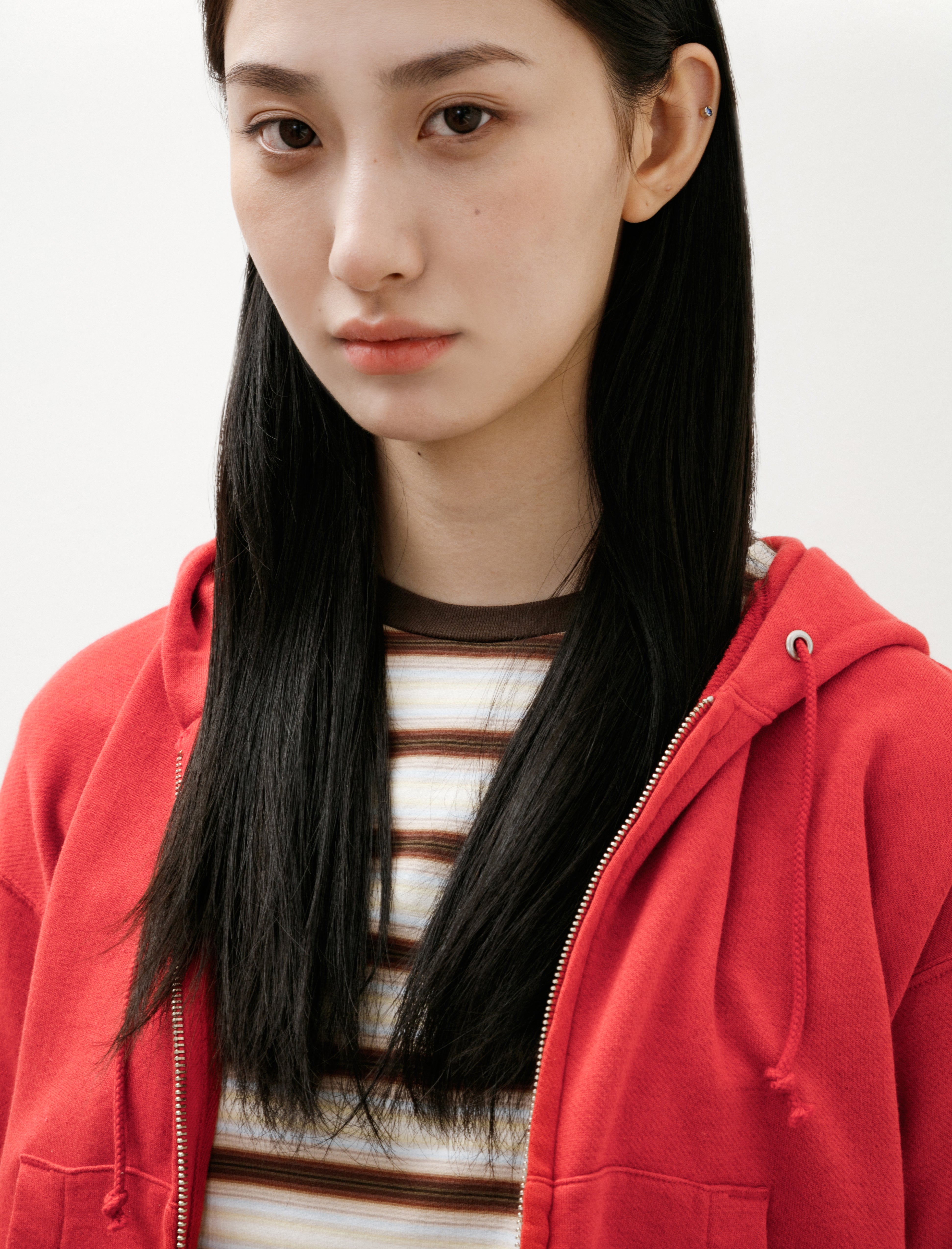 Auralee High Twist Light Sweat Zip Parka Red