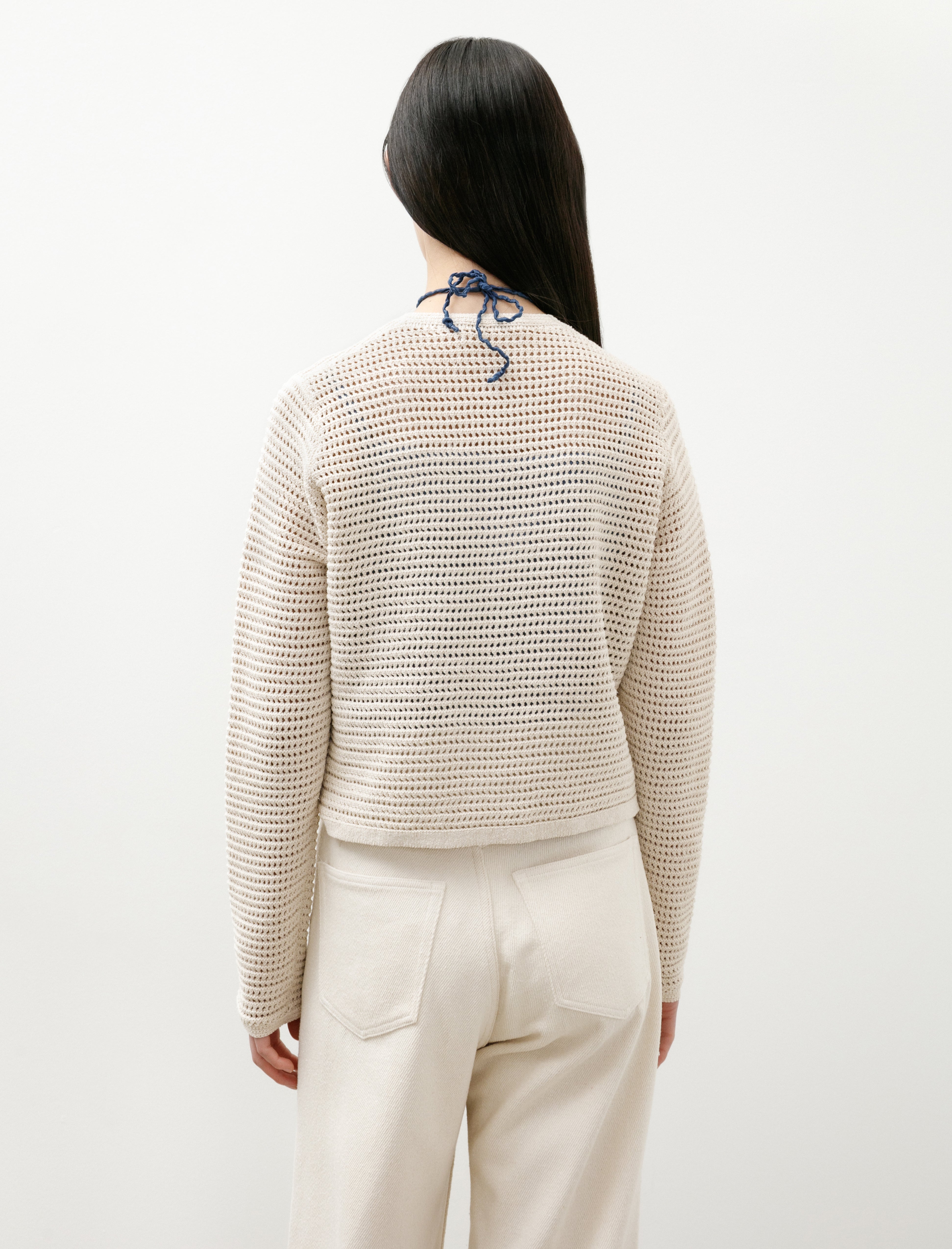Auralee Tussah Silk Cotton Mesh Knit Cardigan Ivory