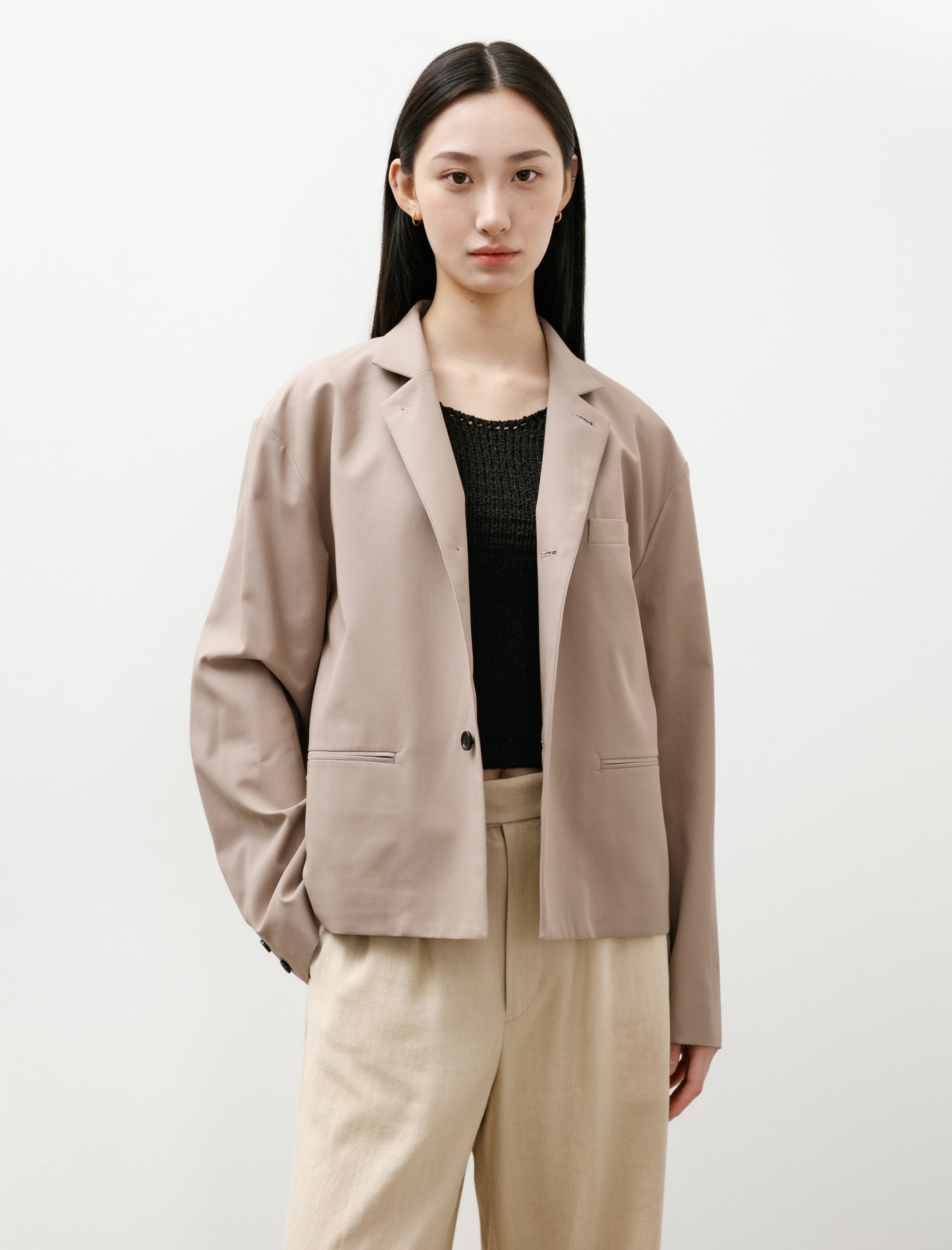 Graphpaper Brushed Cotton Gabardine Stand Collar Jacket Taupe