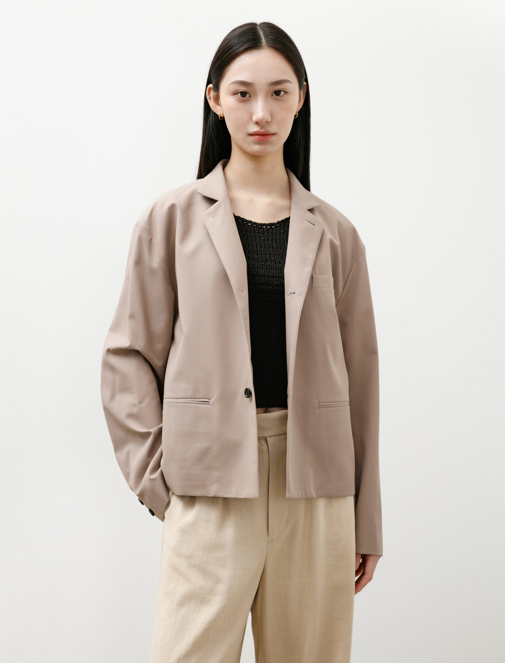 Graphpaper Brushed Cotton Gabardine Stand Collar Jacket Taupe 