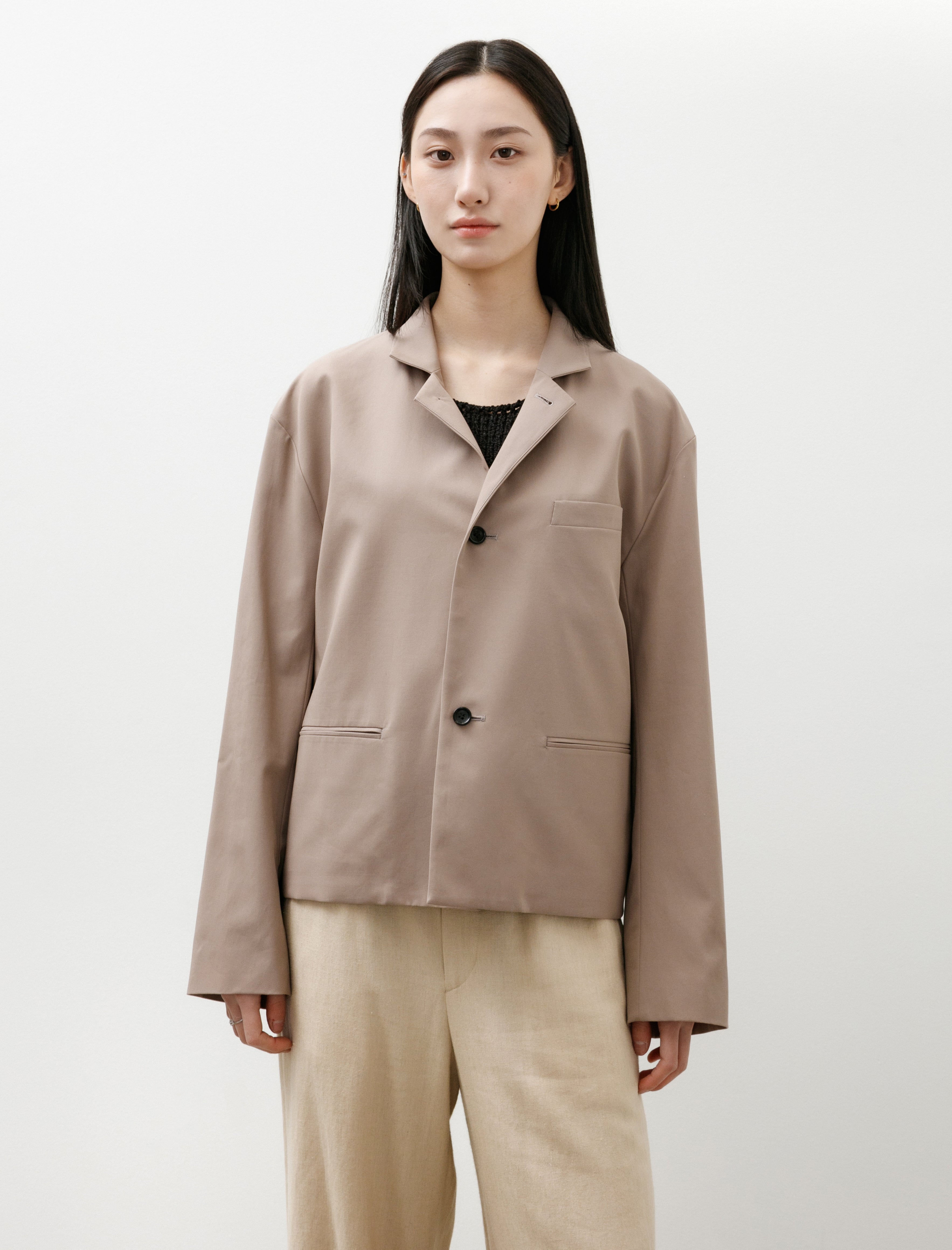 Graphpaper Brushed Cotton Gabardine Stand Collar Jacket Taupe