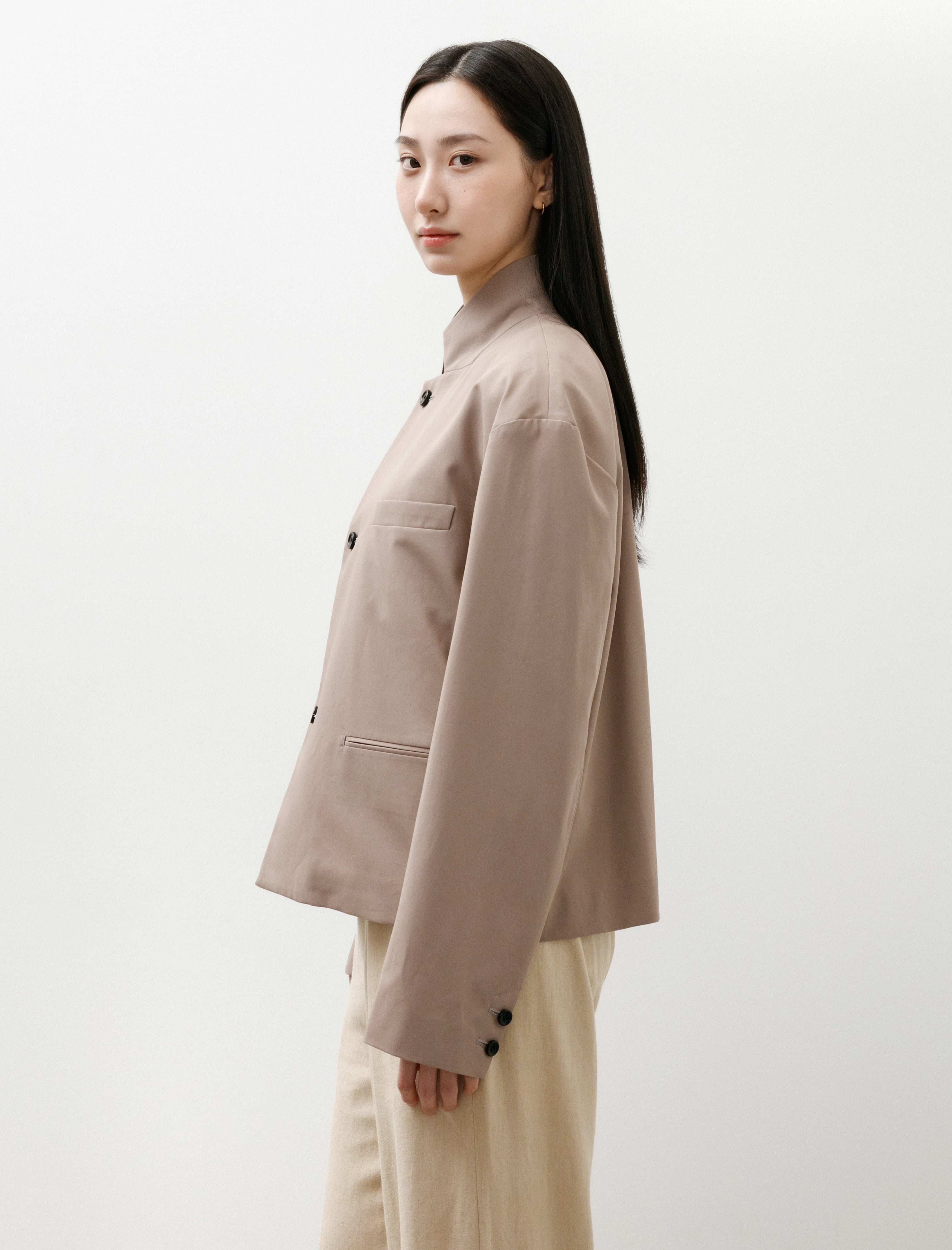 Graphpaper Brushed Cotton Gabardine Stand Collar Jacket Taupe