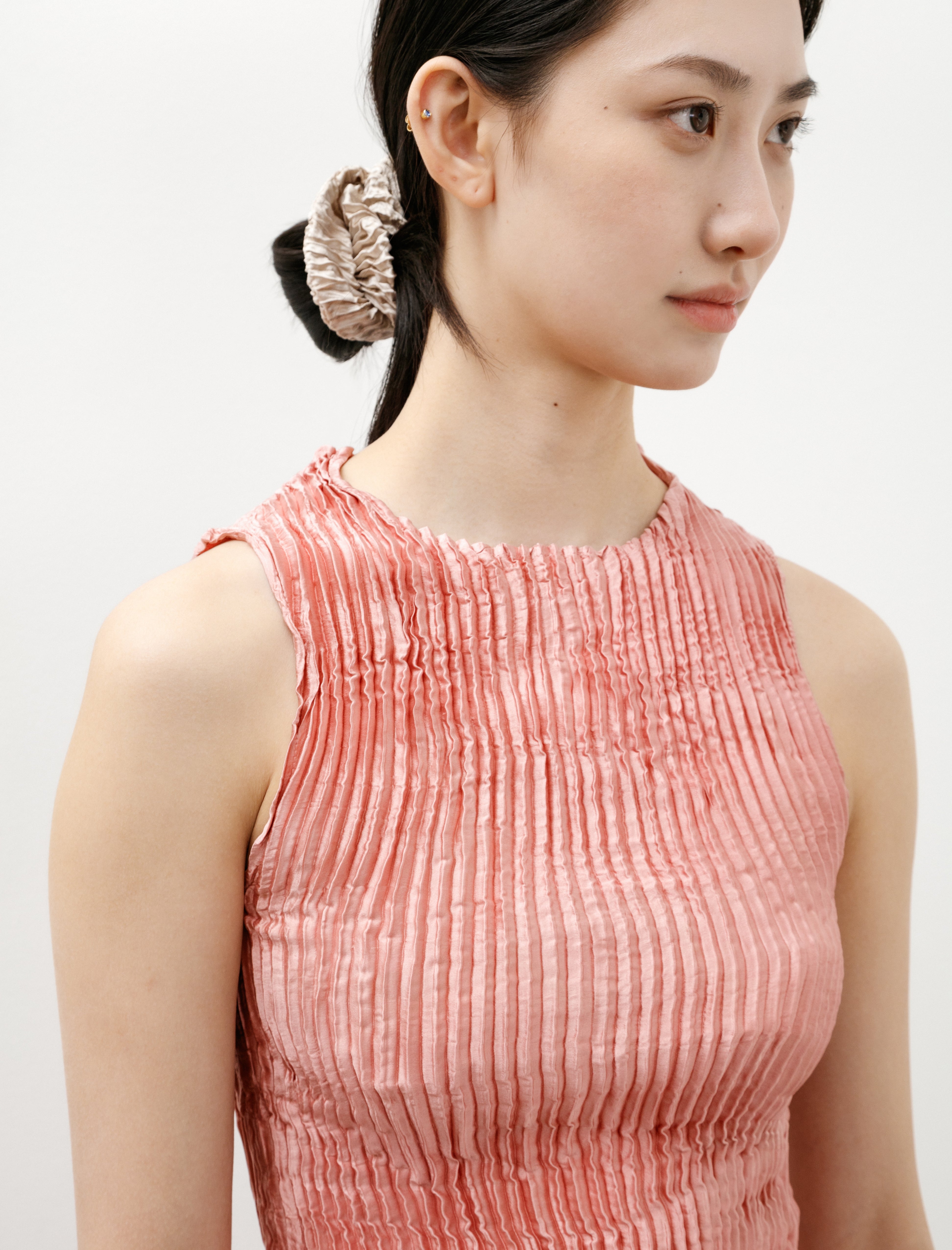 Azur Plissé Silk Tank Top Coral Pink