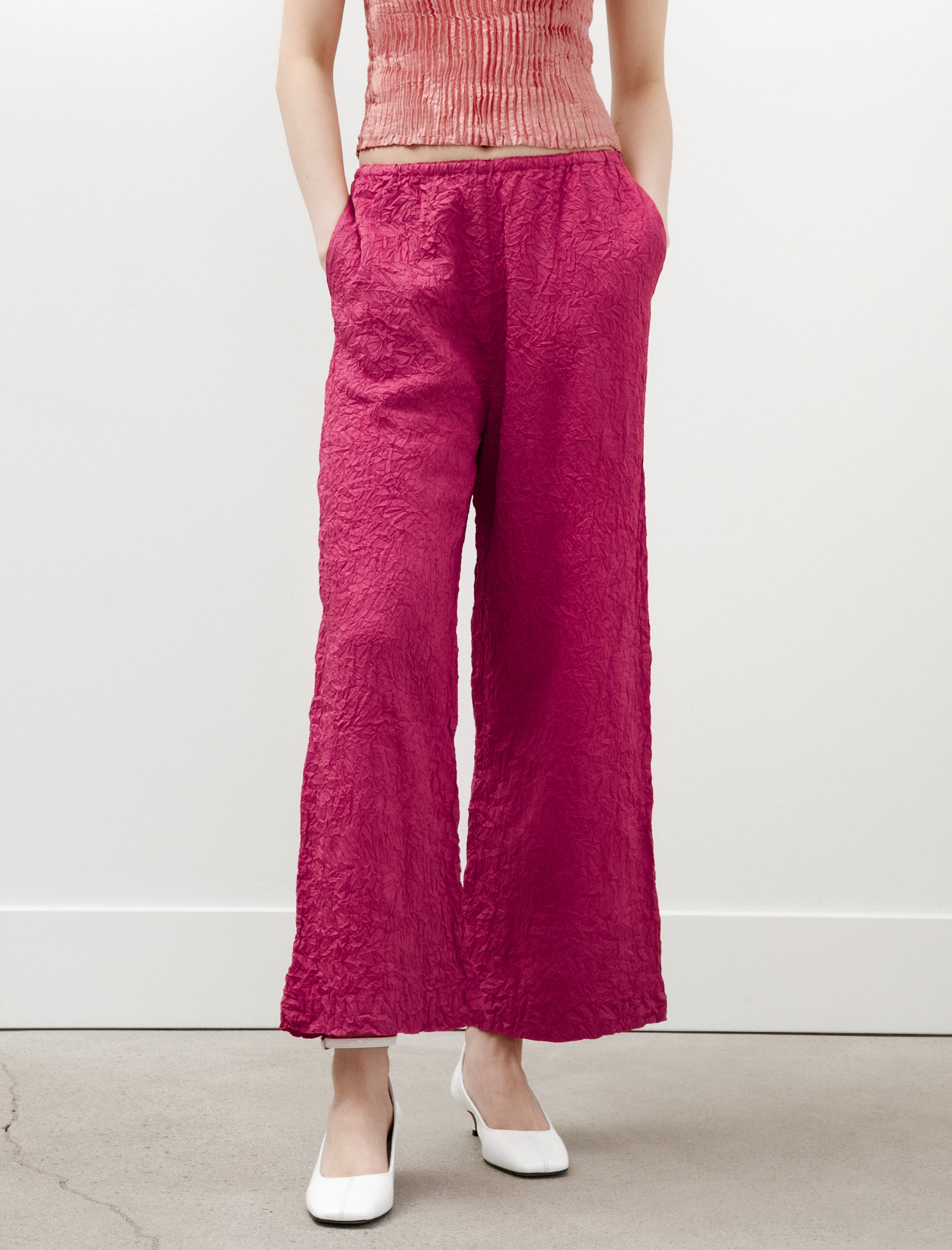 Azur Crumpled Matte Silk Pants Fuchsia