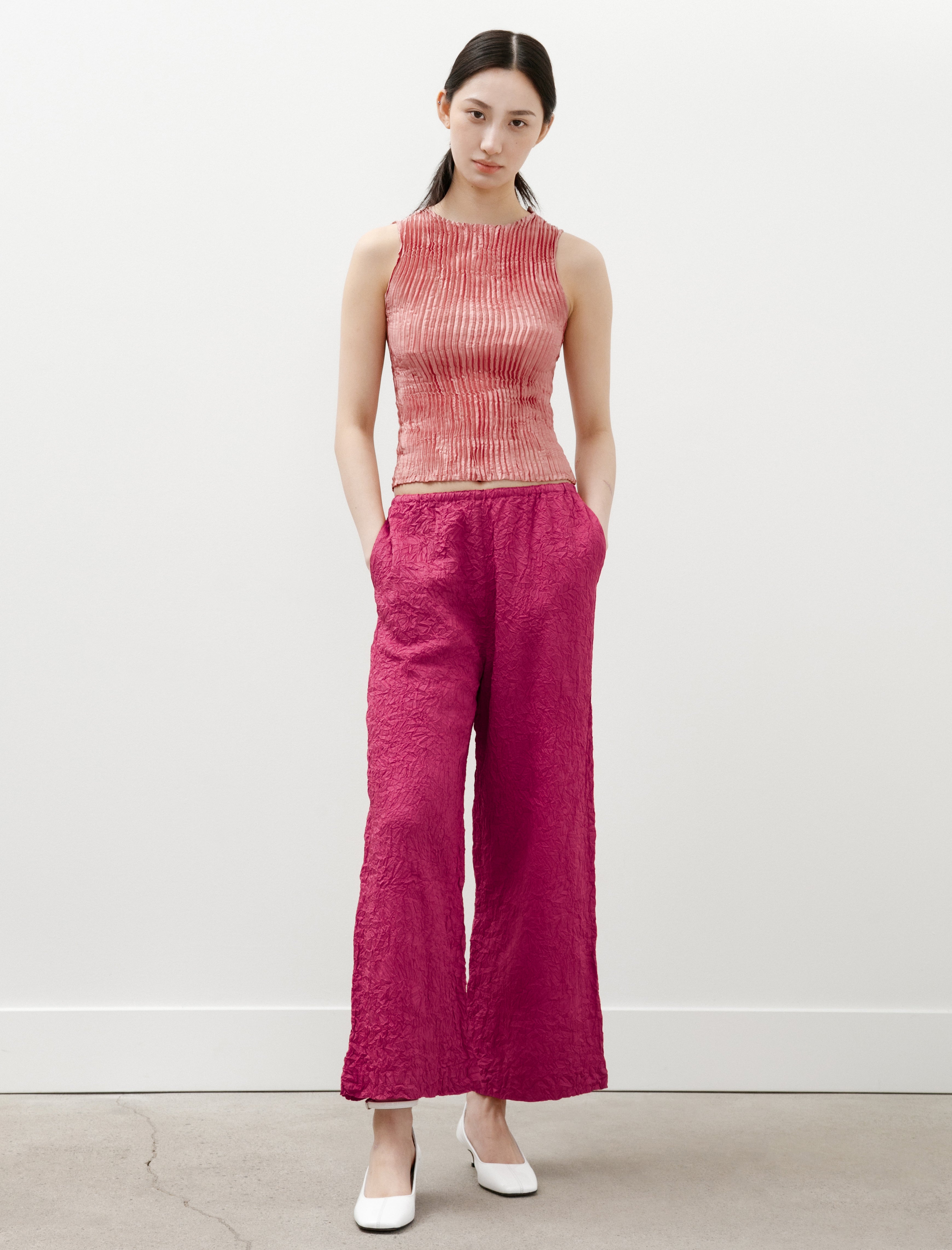 Azur Crumpled Matte Silk Pants Fuchsia