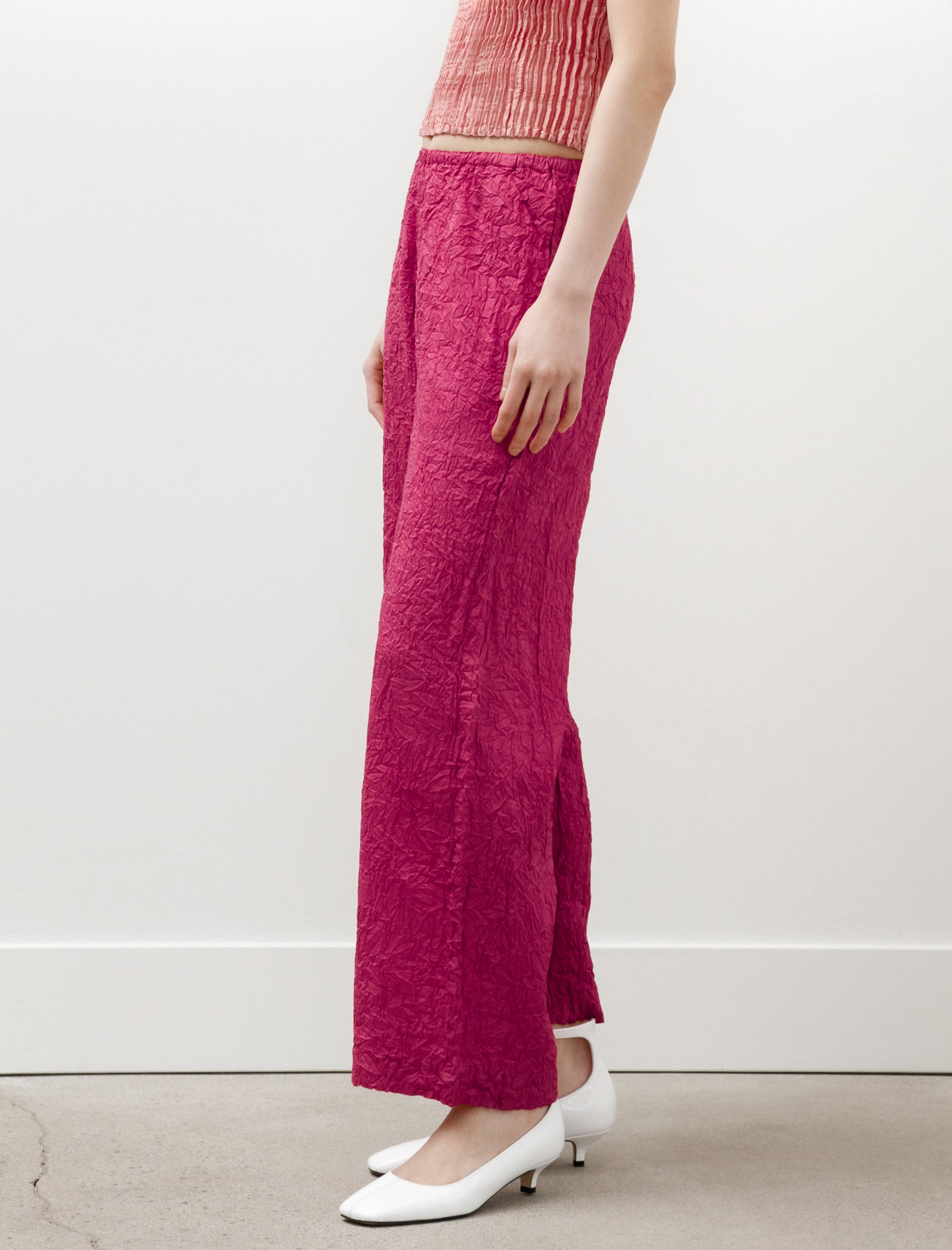 Azur Crumpled Matte Silk Pants Fuchsia