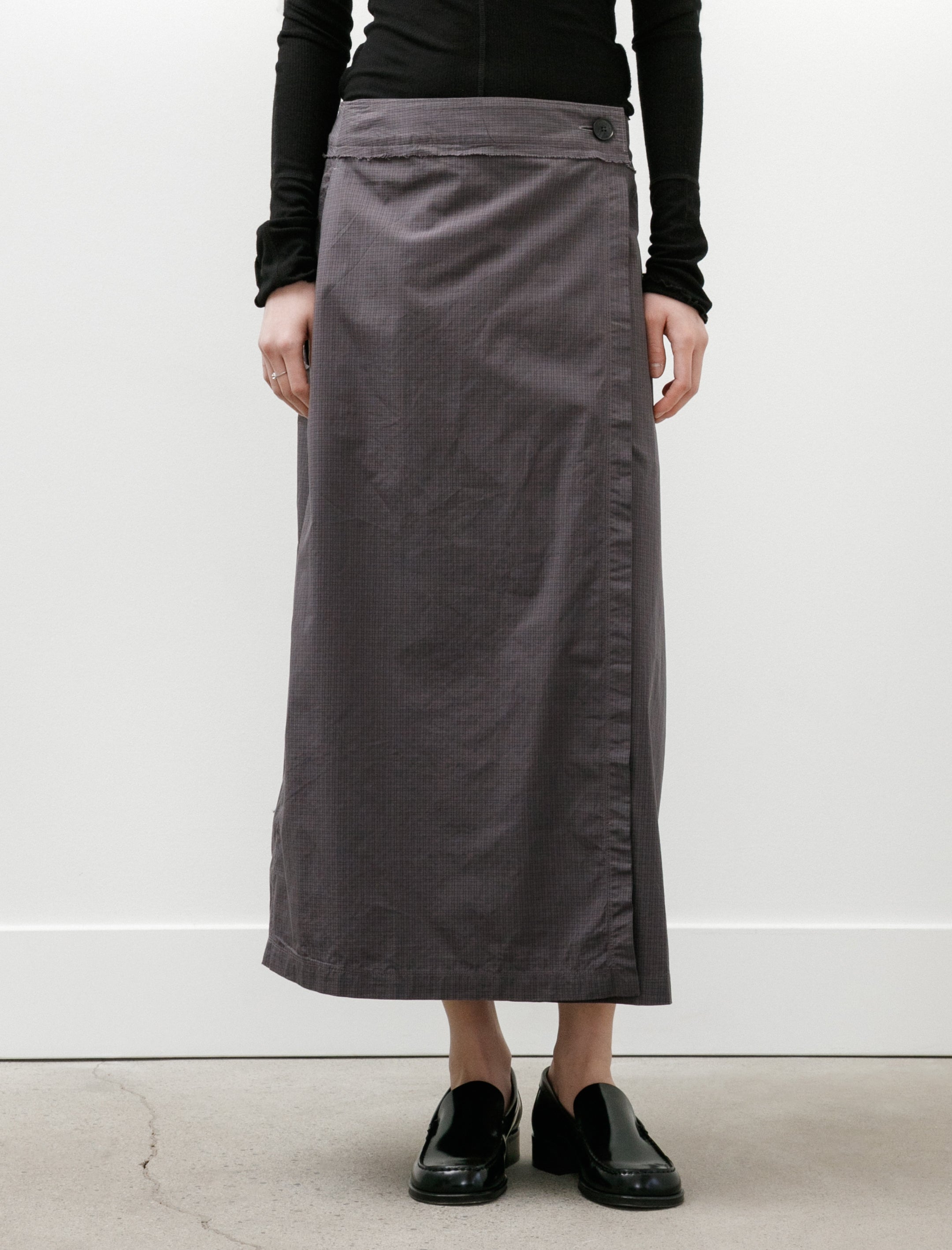 mfpen Classic Wrap Skirt Mushroom Micro Check Poplin
