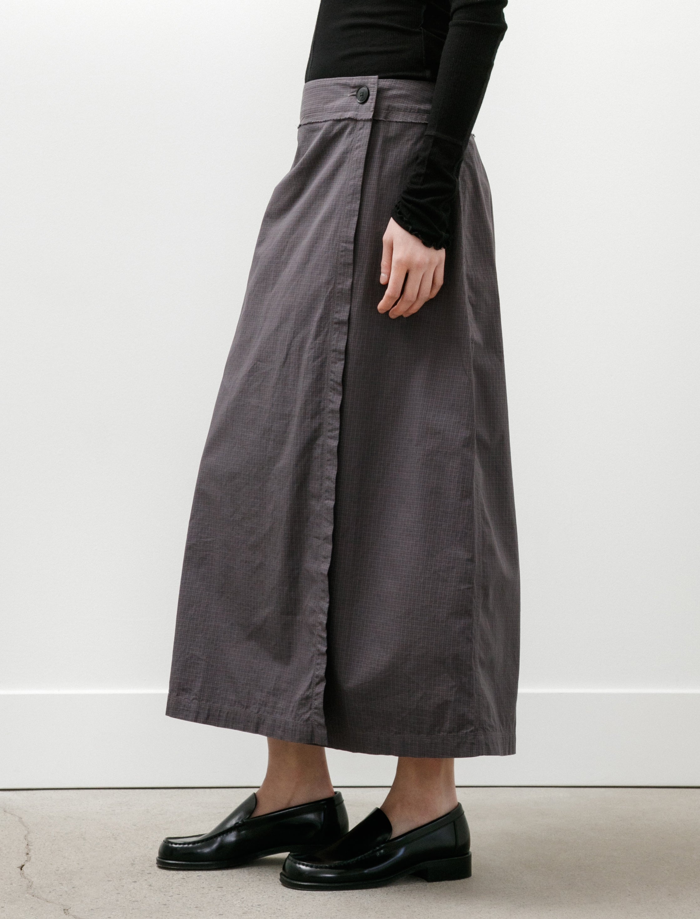 mfpen Classic Wrap Skirt Mushroom Micro Check Poplin