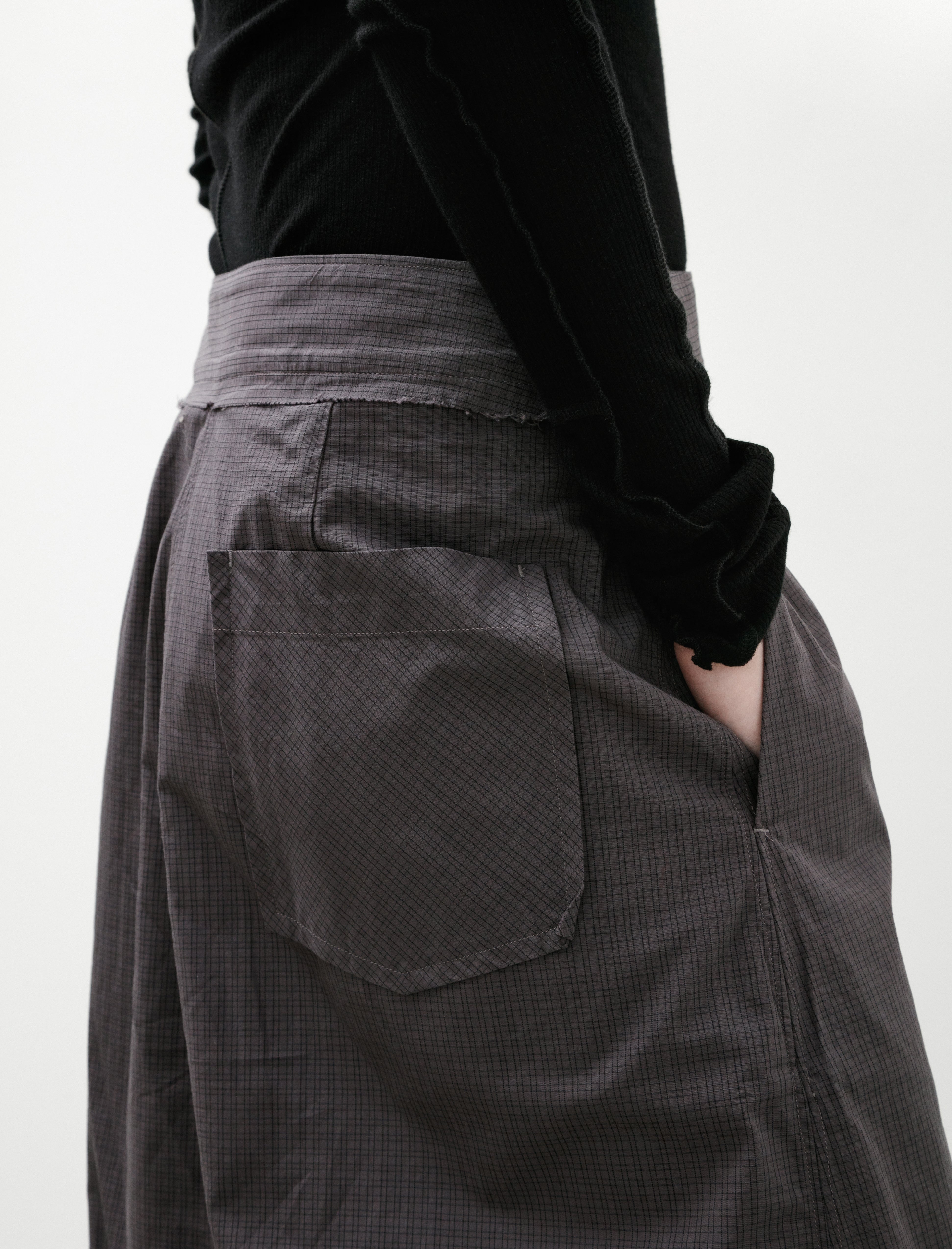 mfpen Classic Wrap Skirt Mushroom Micro Check Poplin