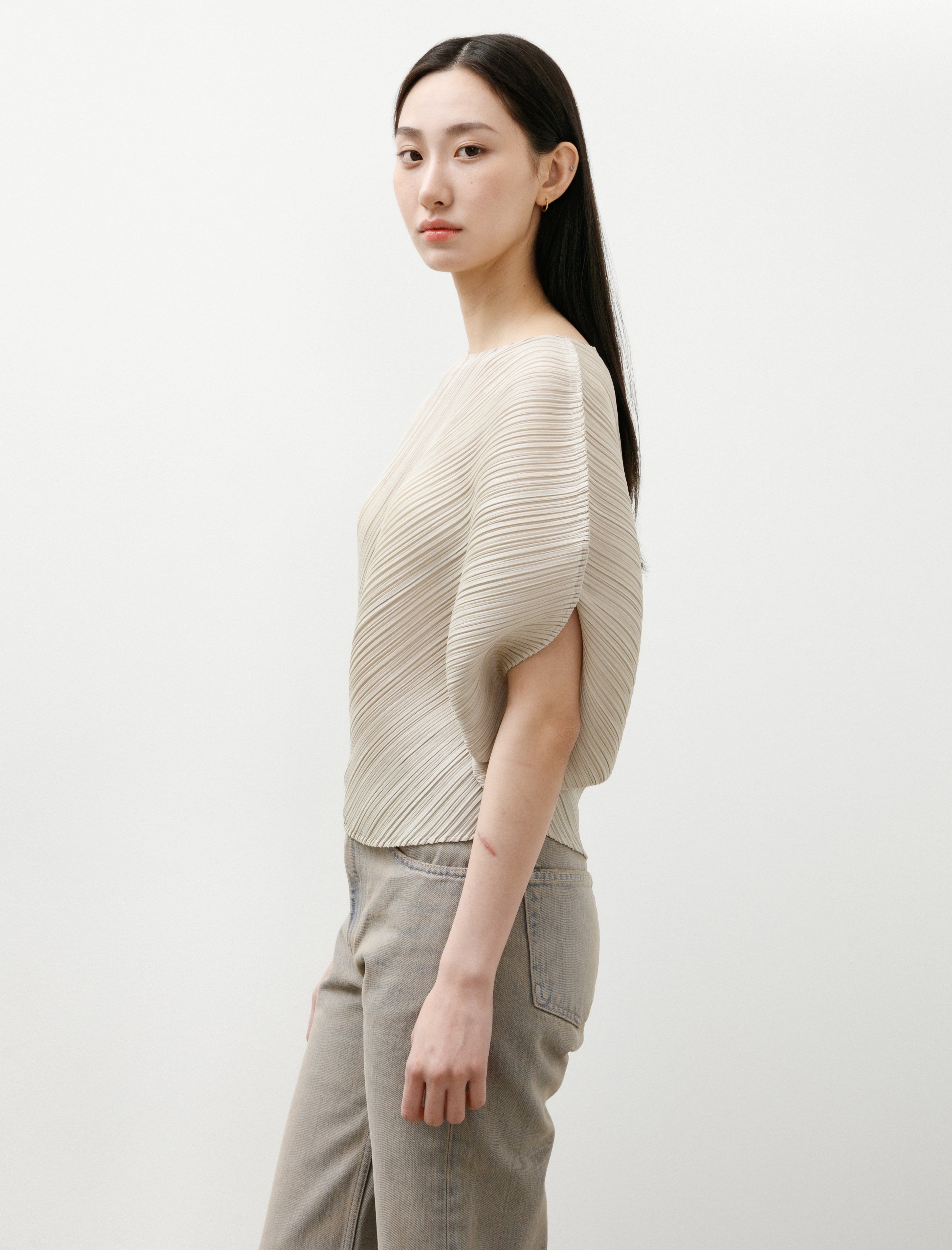 Pleats Please by Issey Miyake Leaf Asymmetrical Pullover Greige