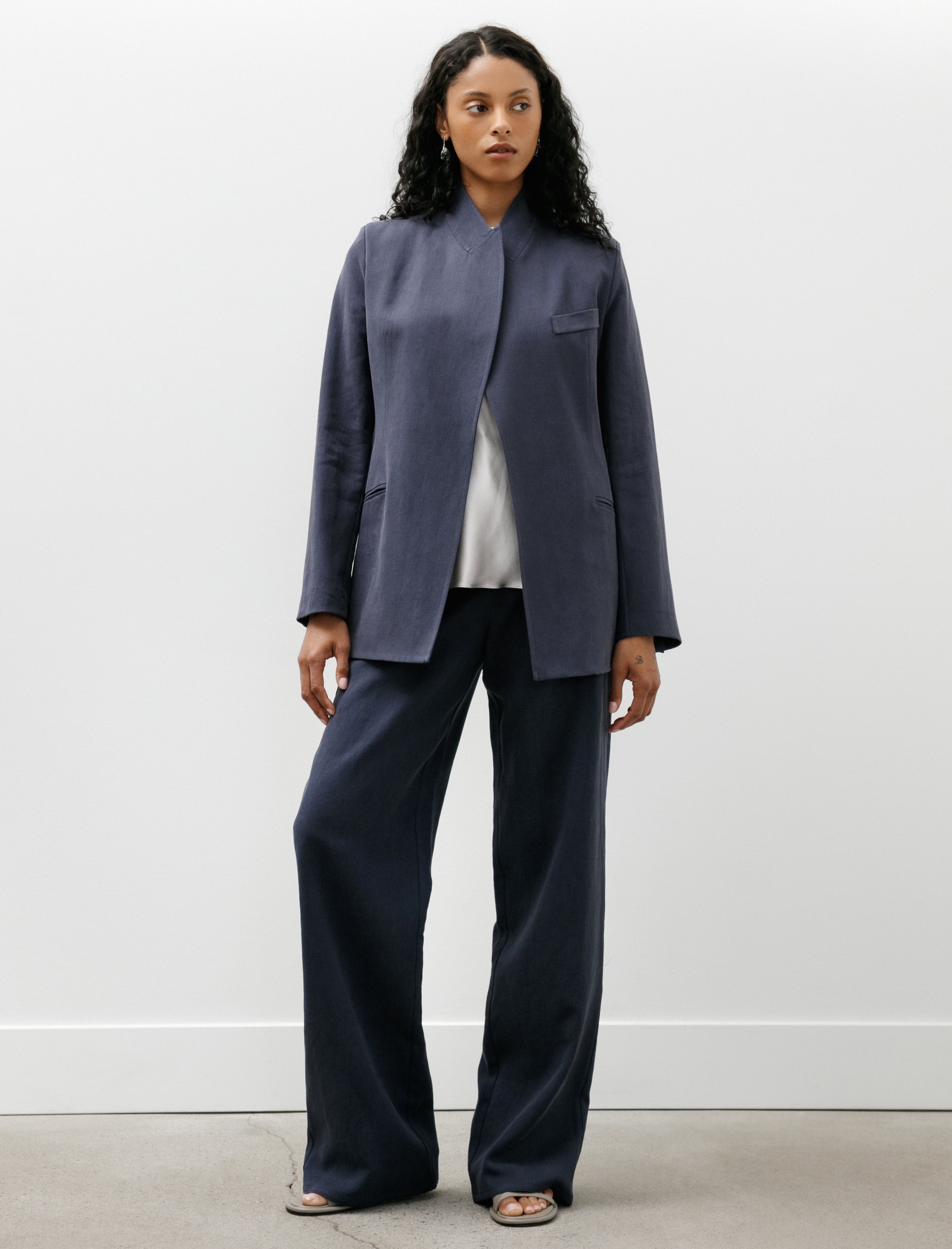 Dušan Loose Blazer Satin Linen Pacific