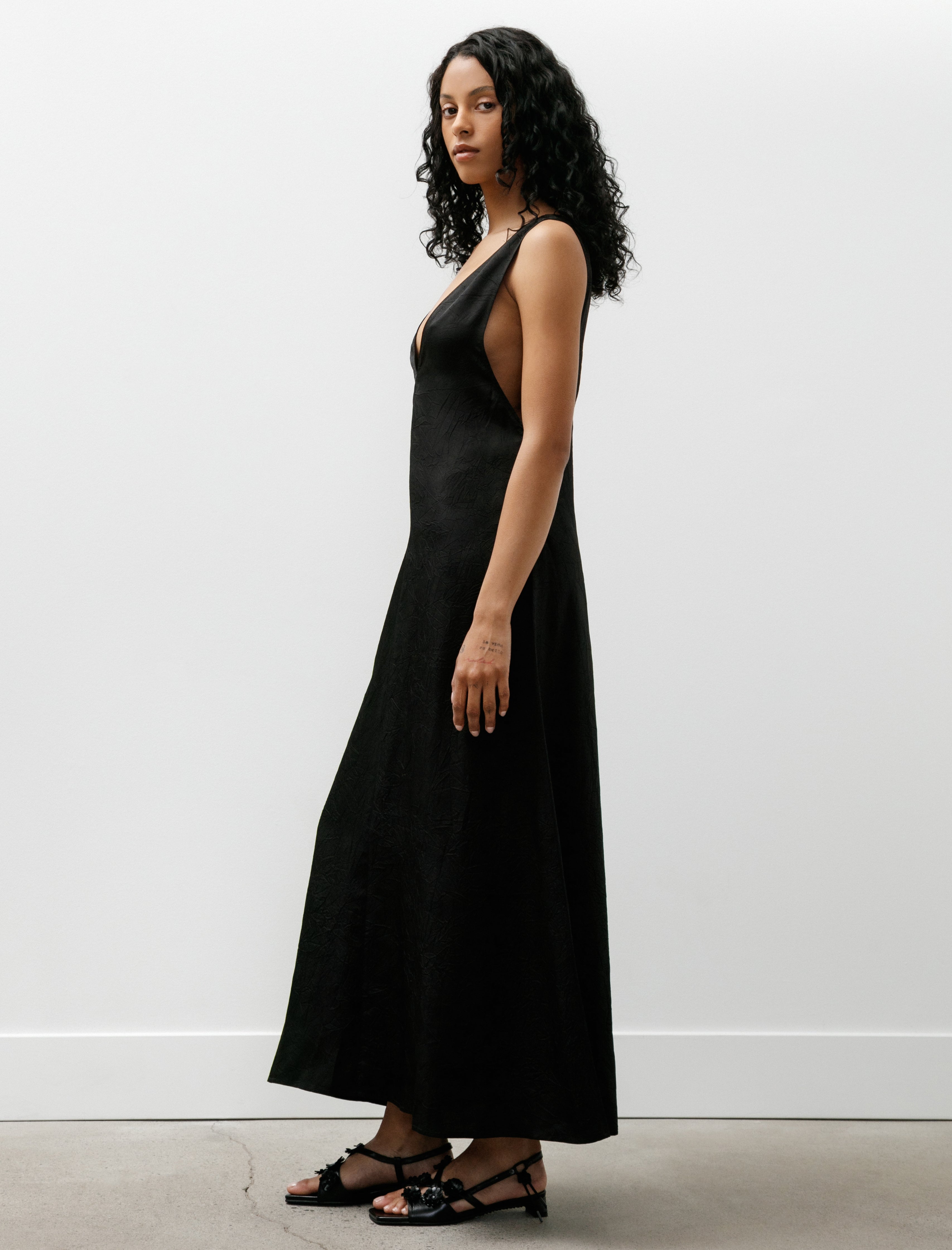 Cristaseya V Neck Long Dress Black