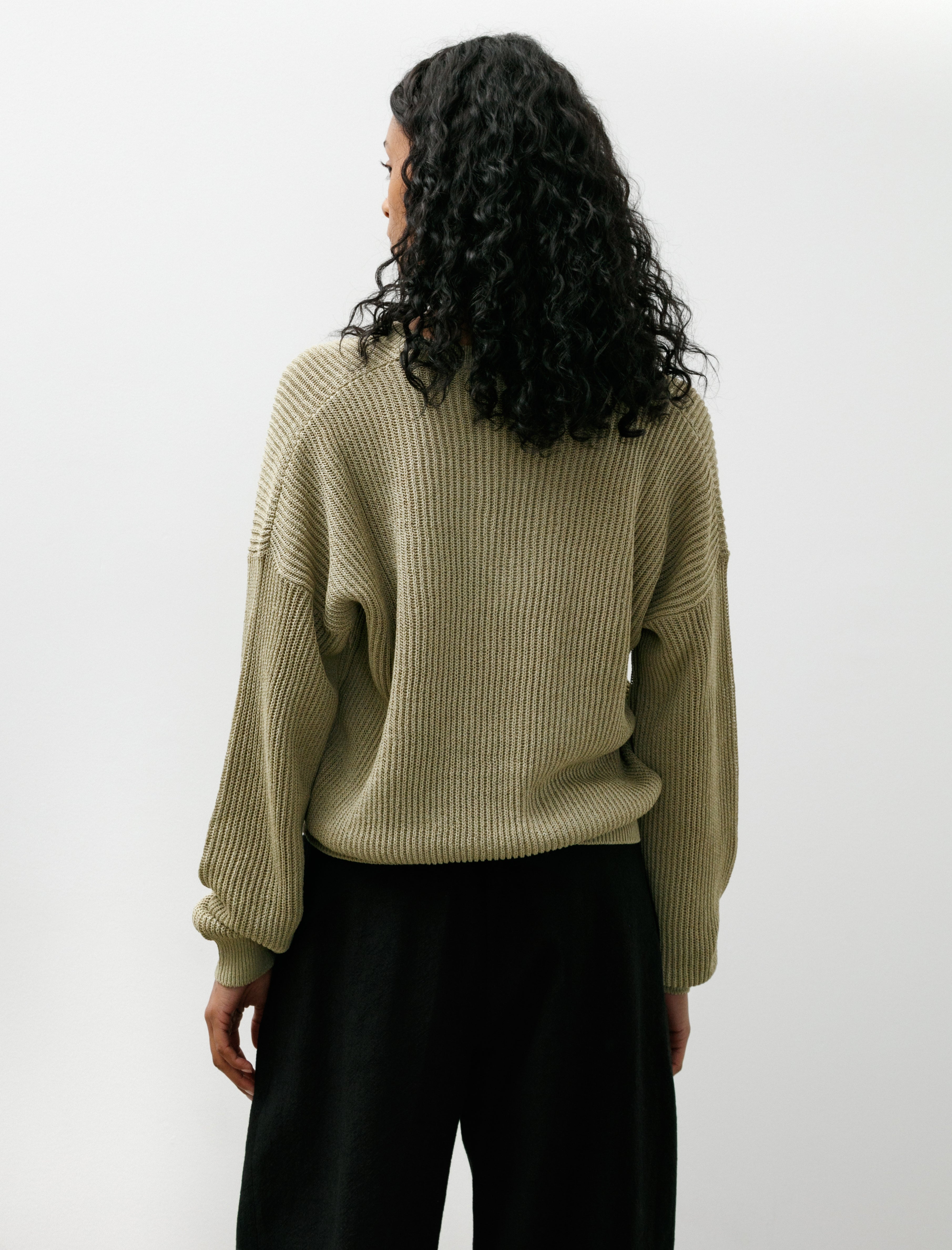 Cristaseya Ribbed V Neck Drop Shoulder Knit Light Khaki