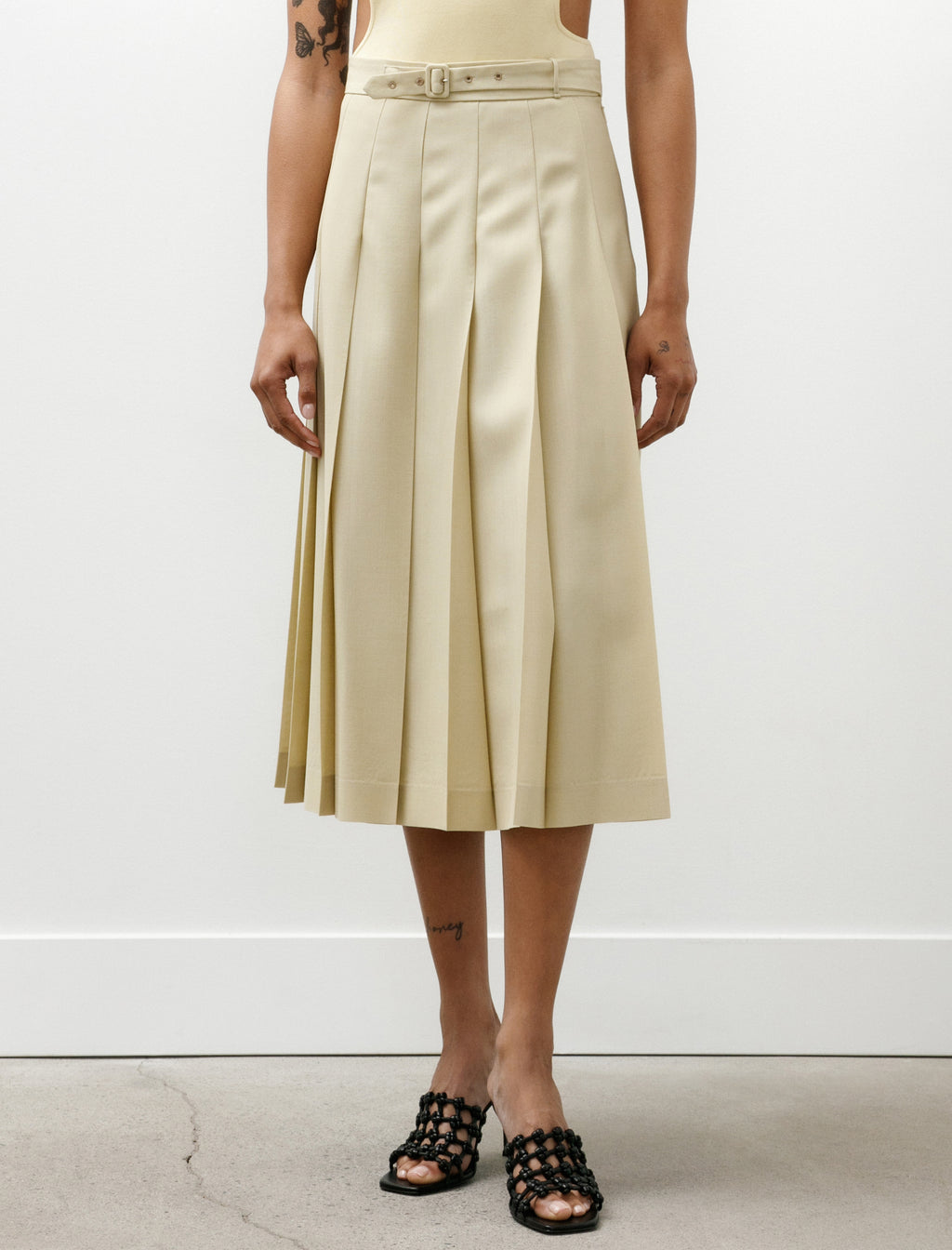 Auralee Wool Kid Mohair Hopsack Pleated Skirt Dusty Beige – Neighbour