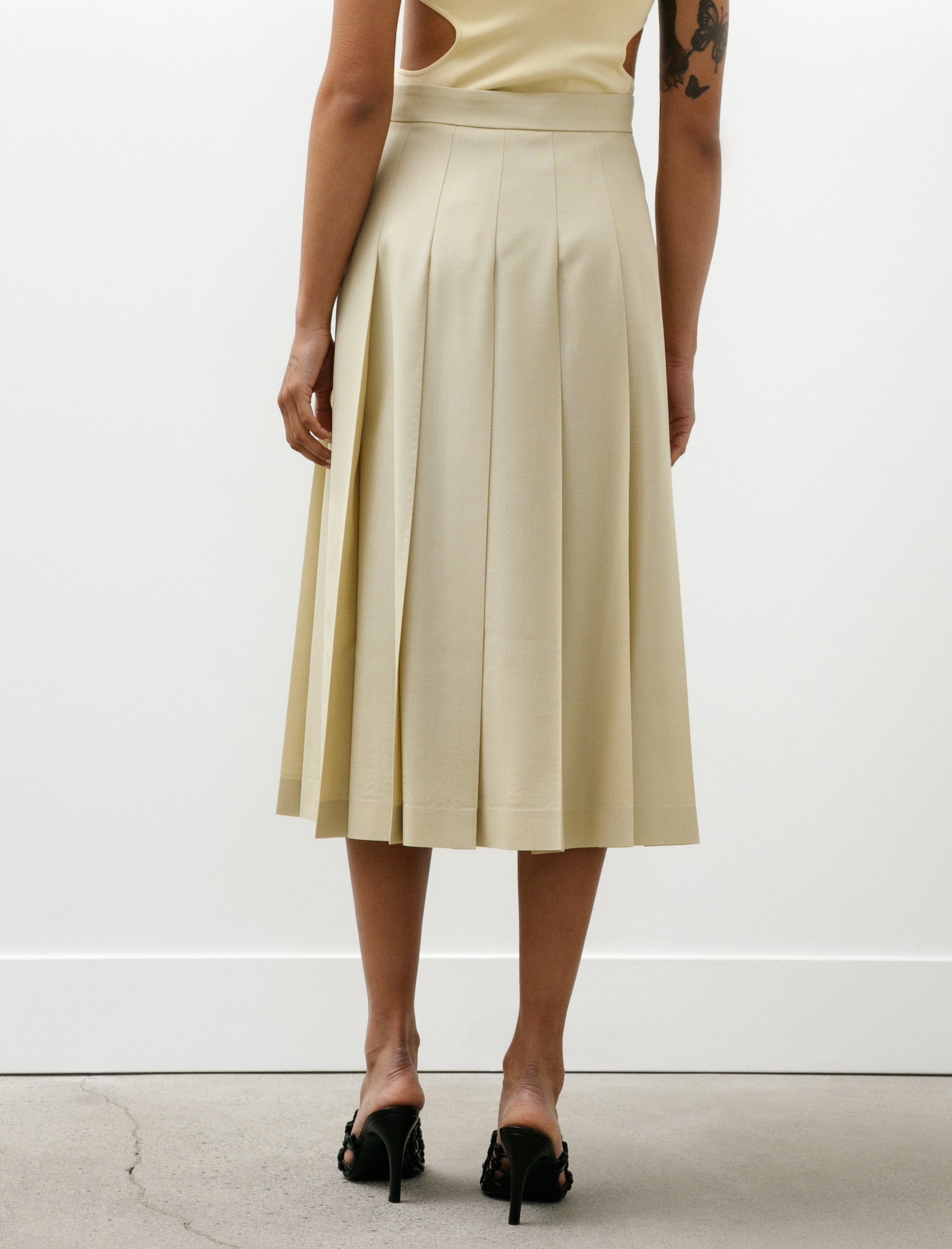 Auralee Wool Kid Mohair Hopsack Pleated Skirt Dusty Beige