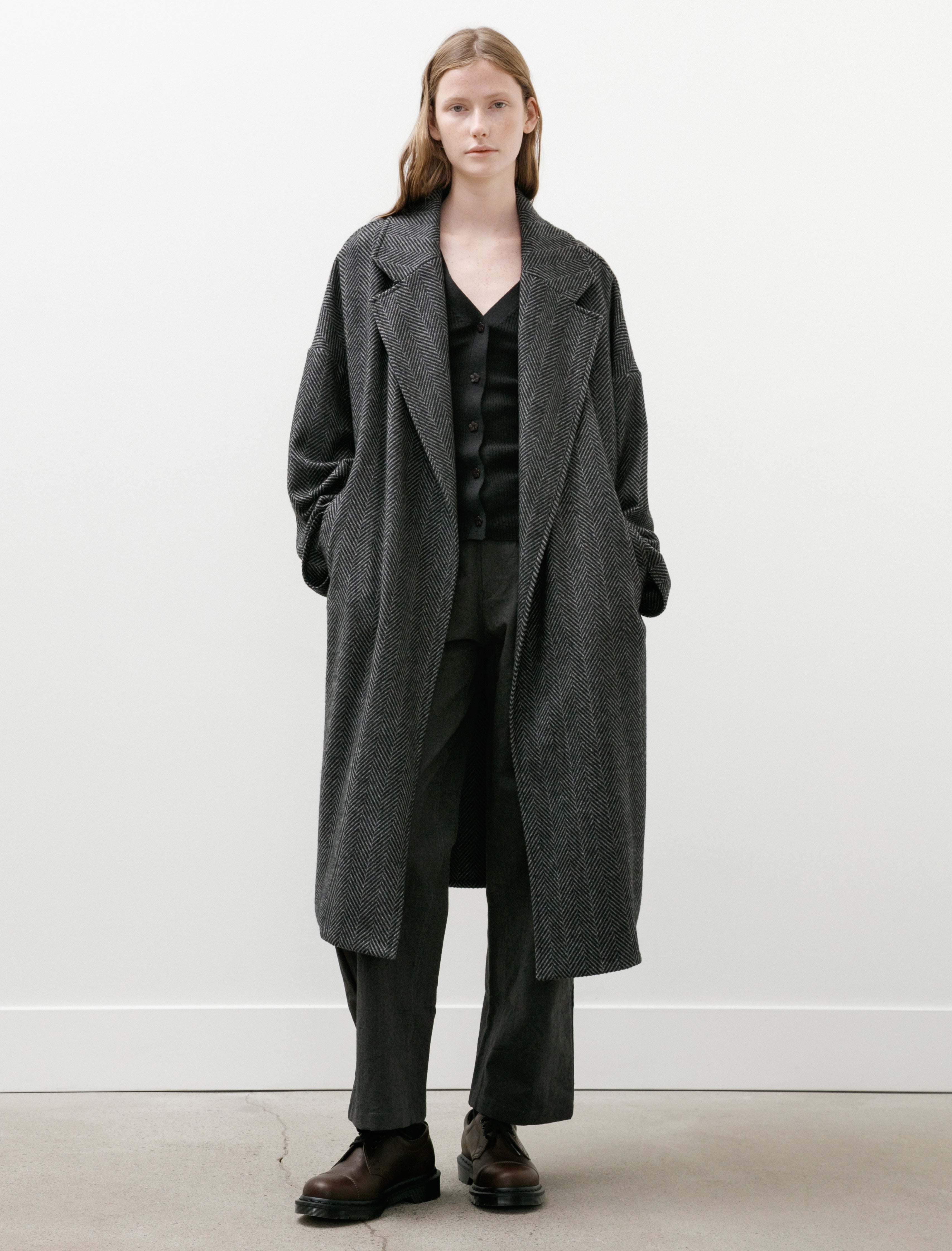 Dusan Oversized Coat Cashmere Herringbone Charcoal