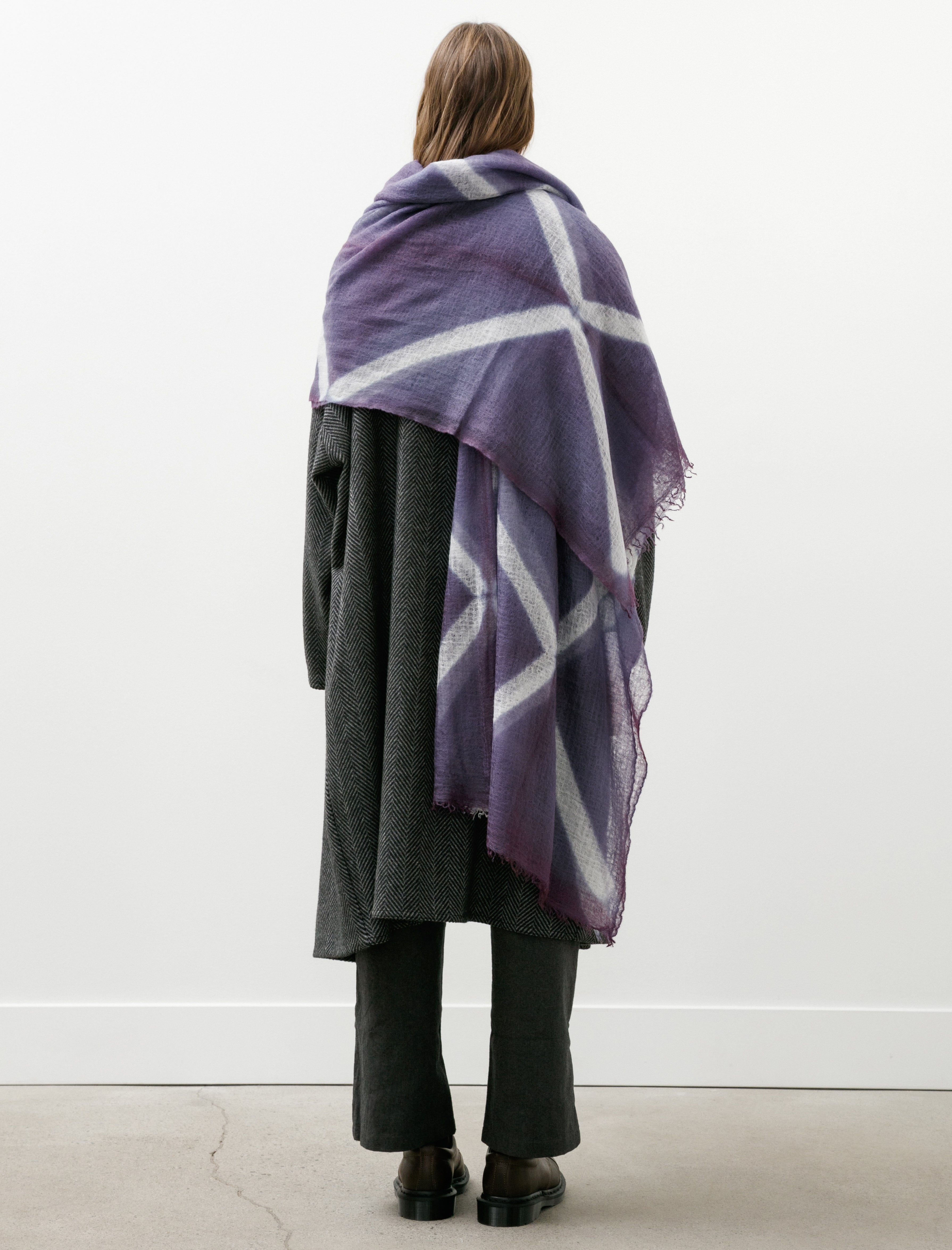 Suzusan Handwoven Featherweight Cashmere Shawl Itajime X Purple/Light Grey