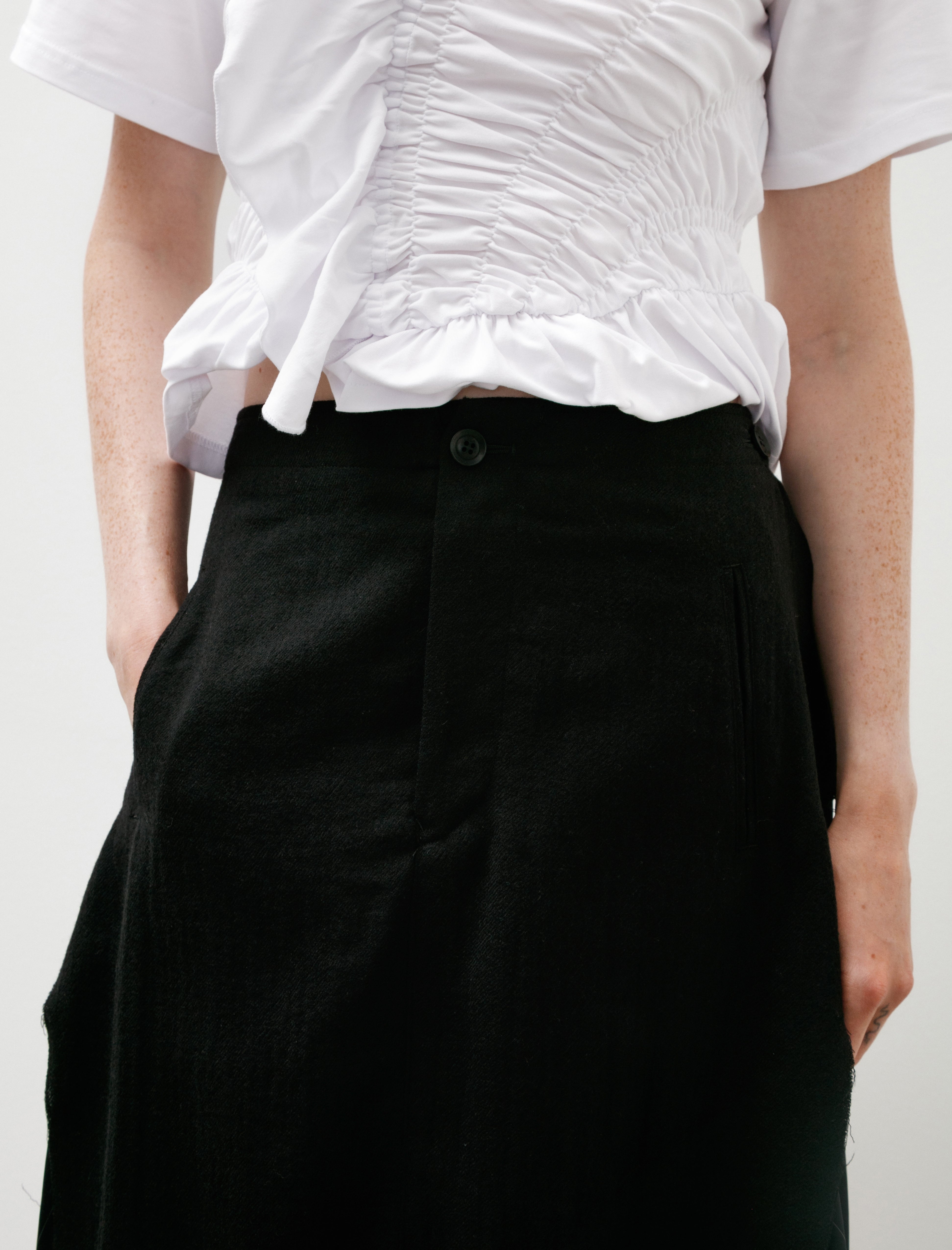 Y's by Yohji Yamamoto Pinstripe Panel Flare Skirt Black