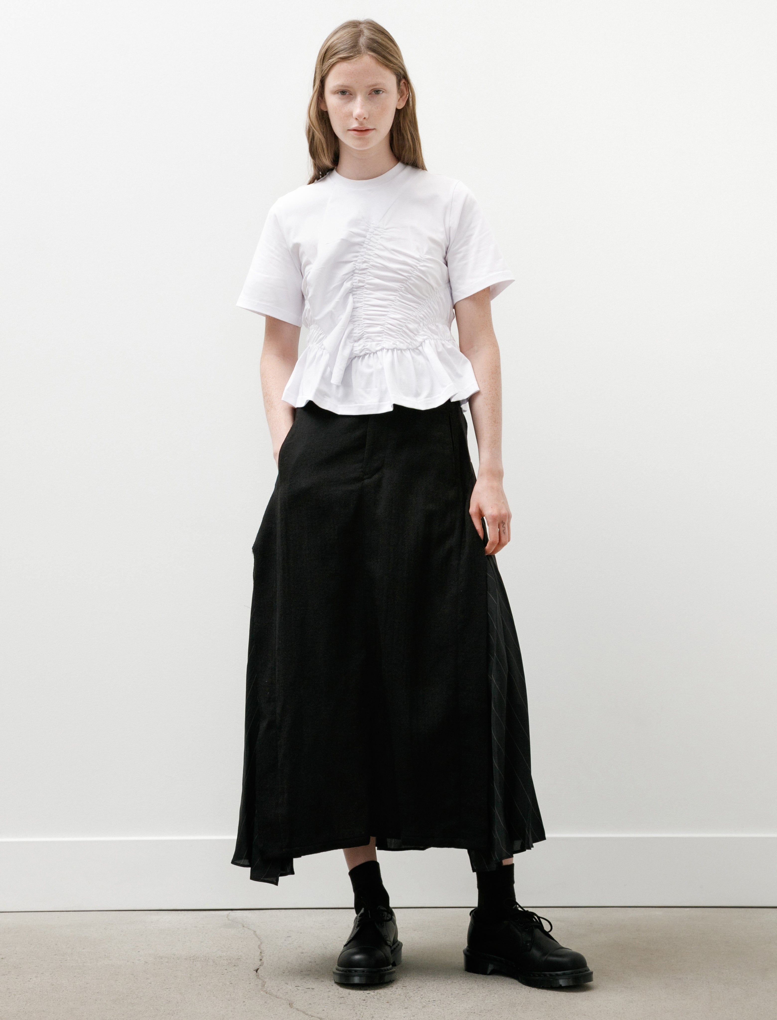 Y's by Yohji Yamamoto Pinstripe Panel Flare Skirt Black