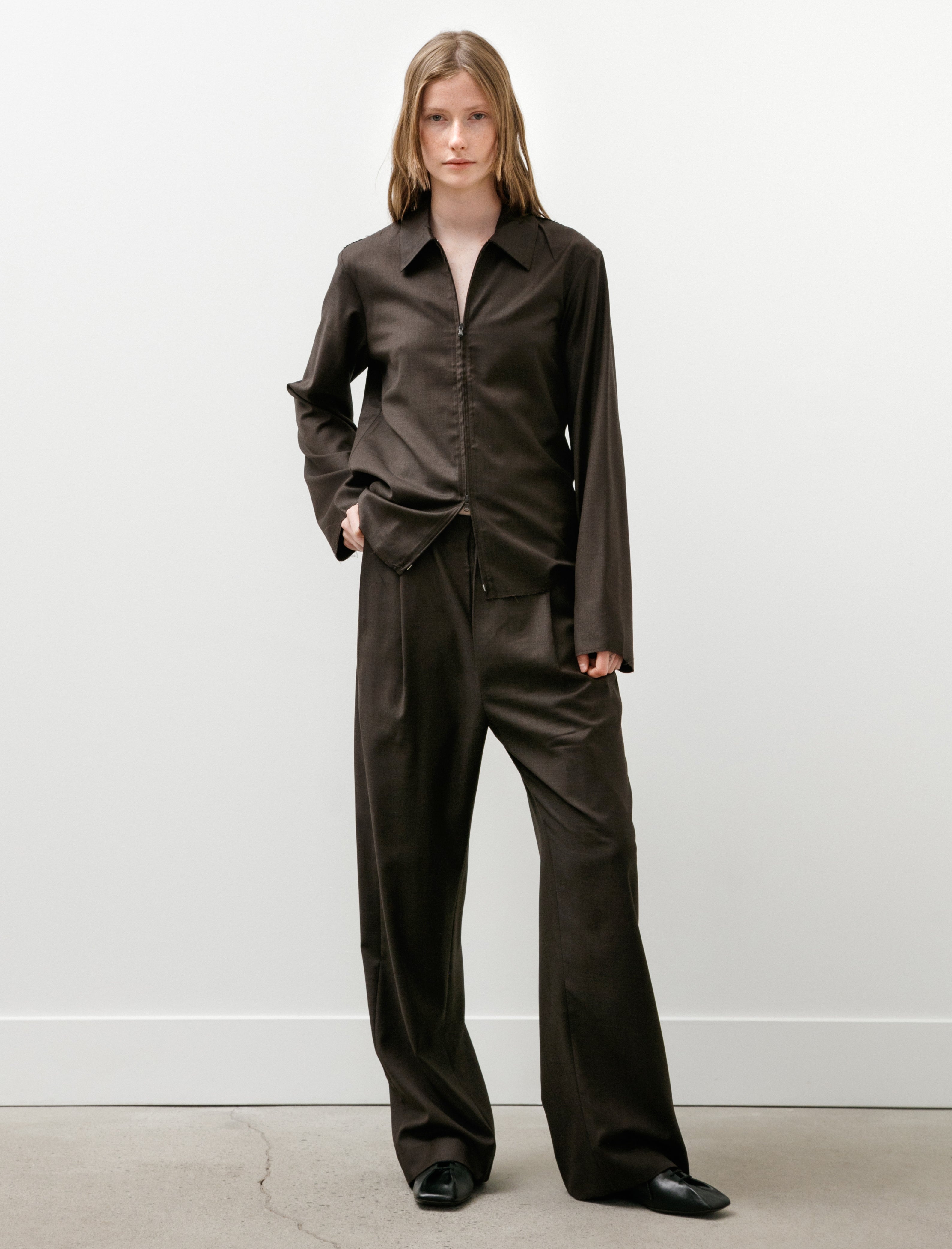 Gabriela Coll No.273 Fine Wool Zipper Shirt Brown