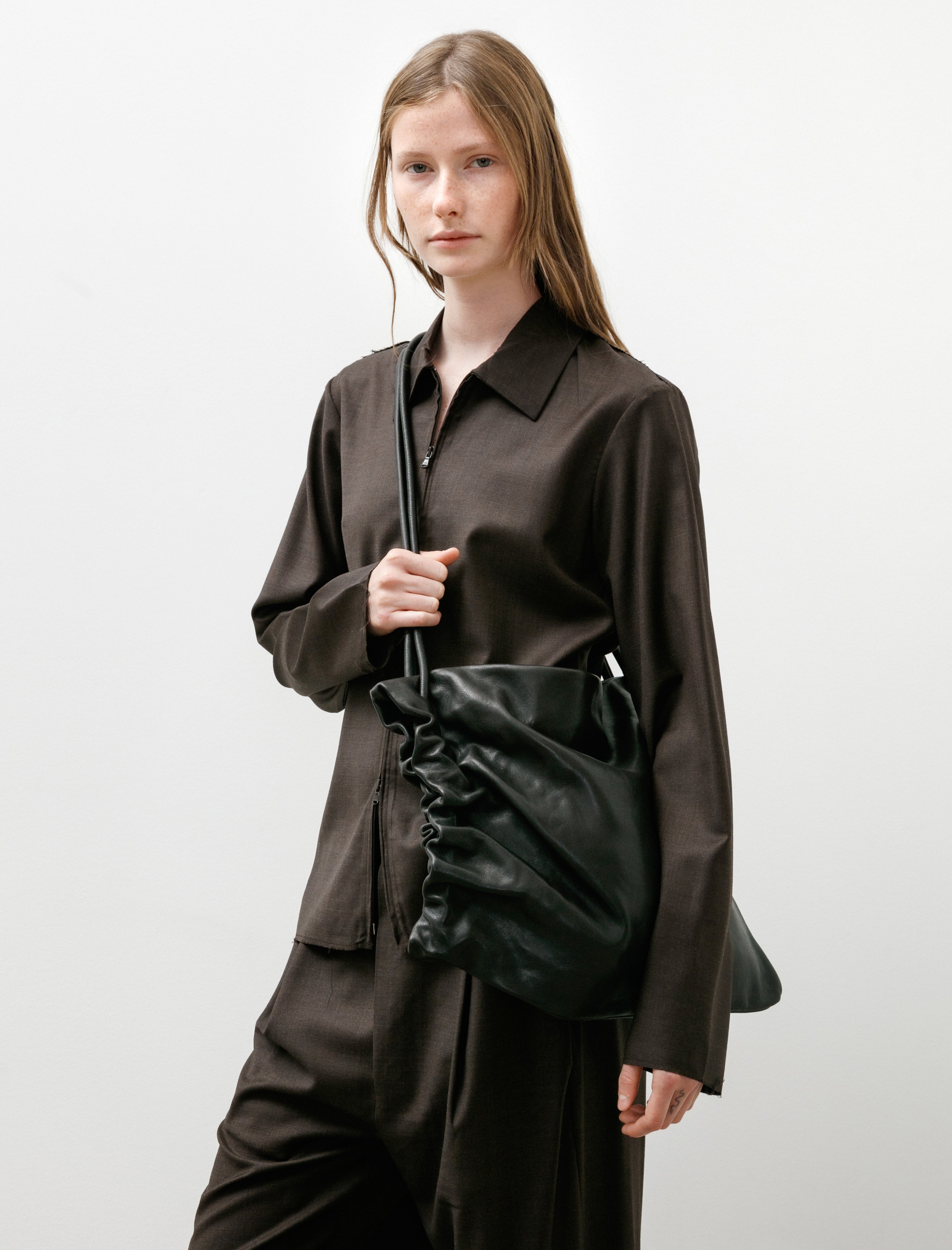 Gabriela Coll No.131 Leather Gathered Crossed Bag Black Lambskin