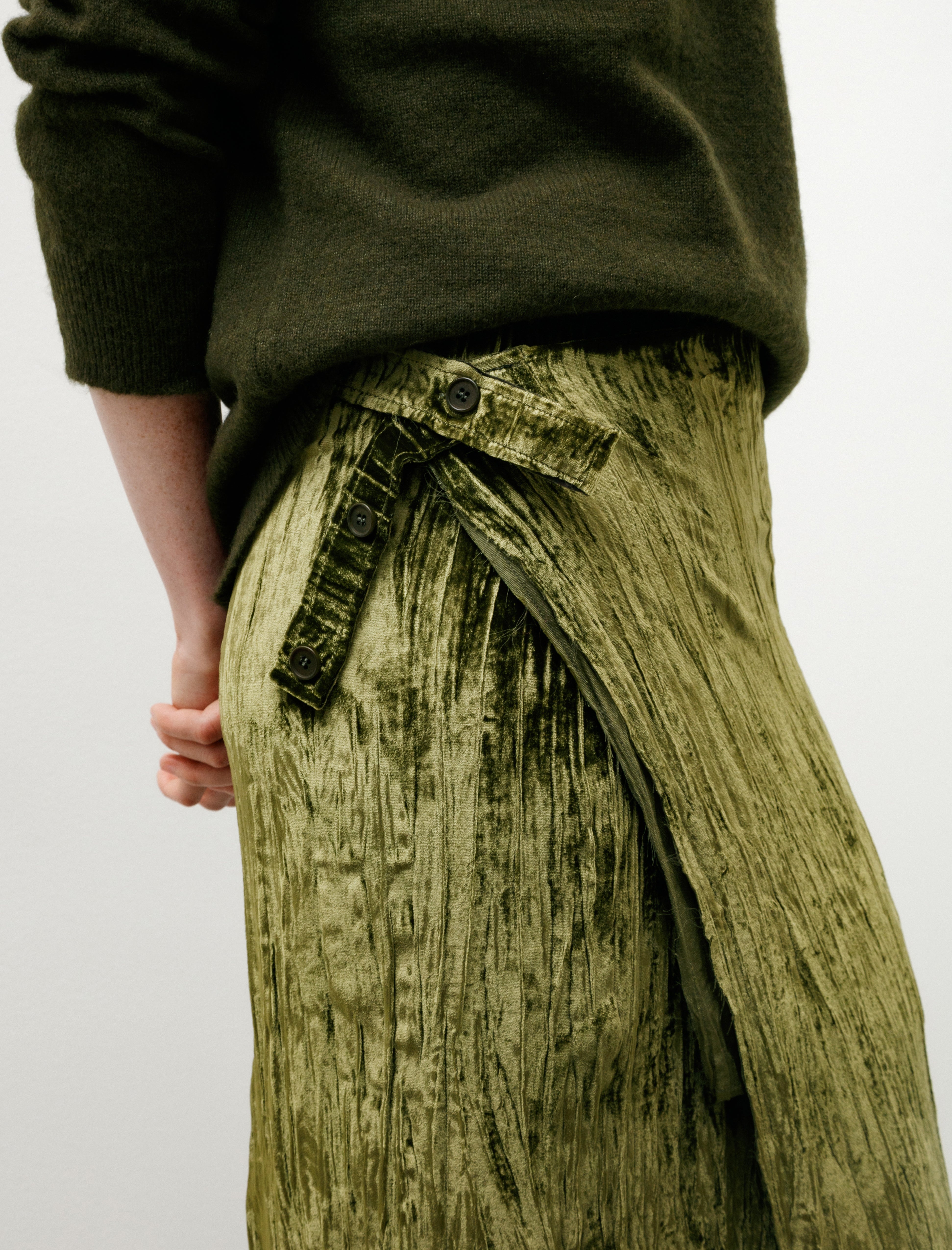 Gabriela Coll No.304 Silk Velvet Wrap Skirt Green
