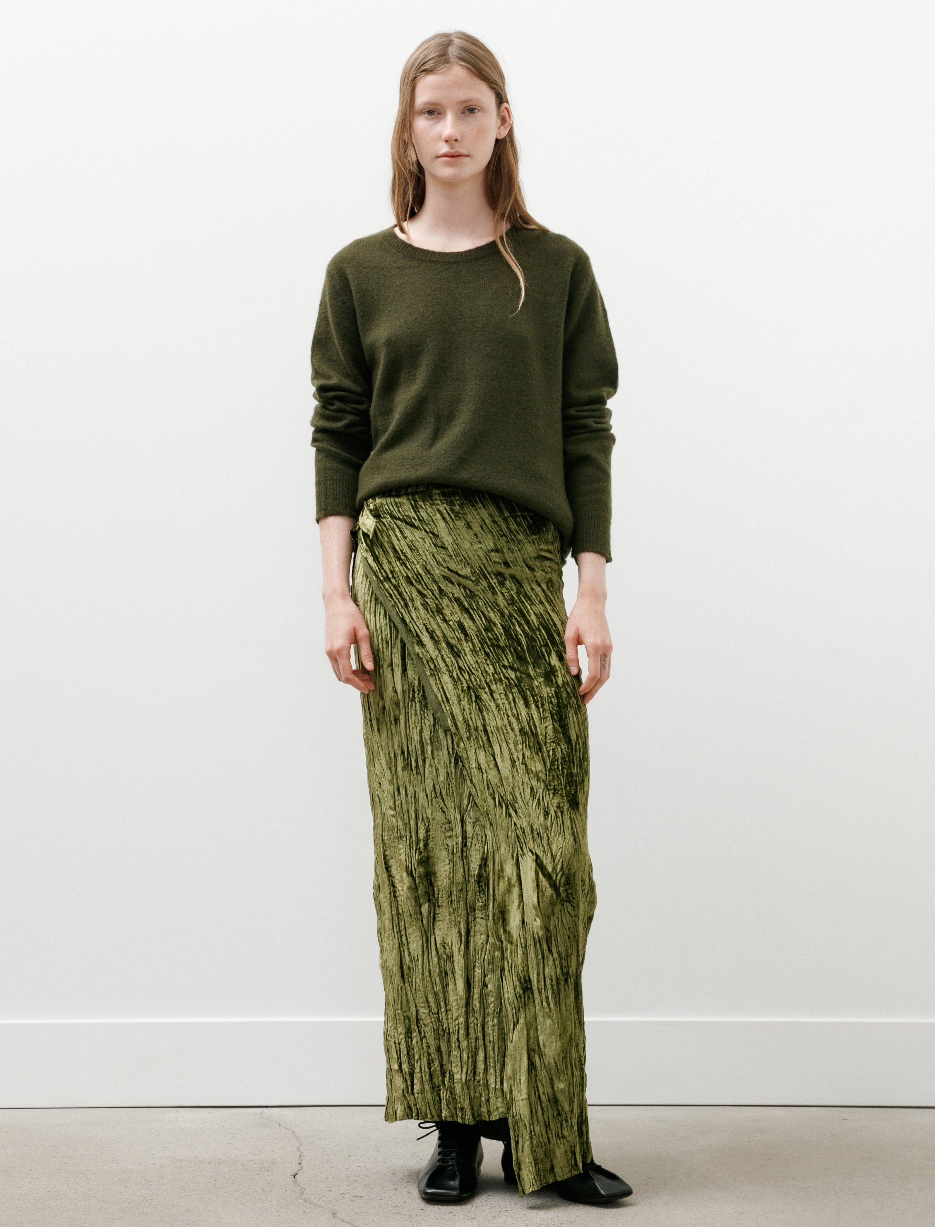 Gabriela Coll No.304 Silk Velvet Wrap Skirt Green