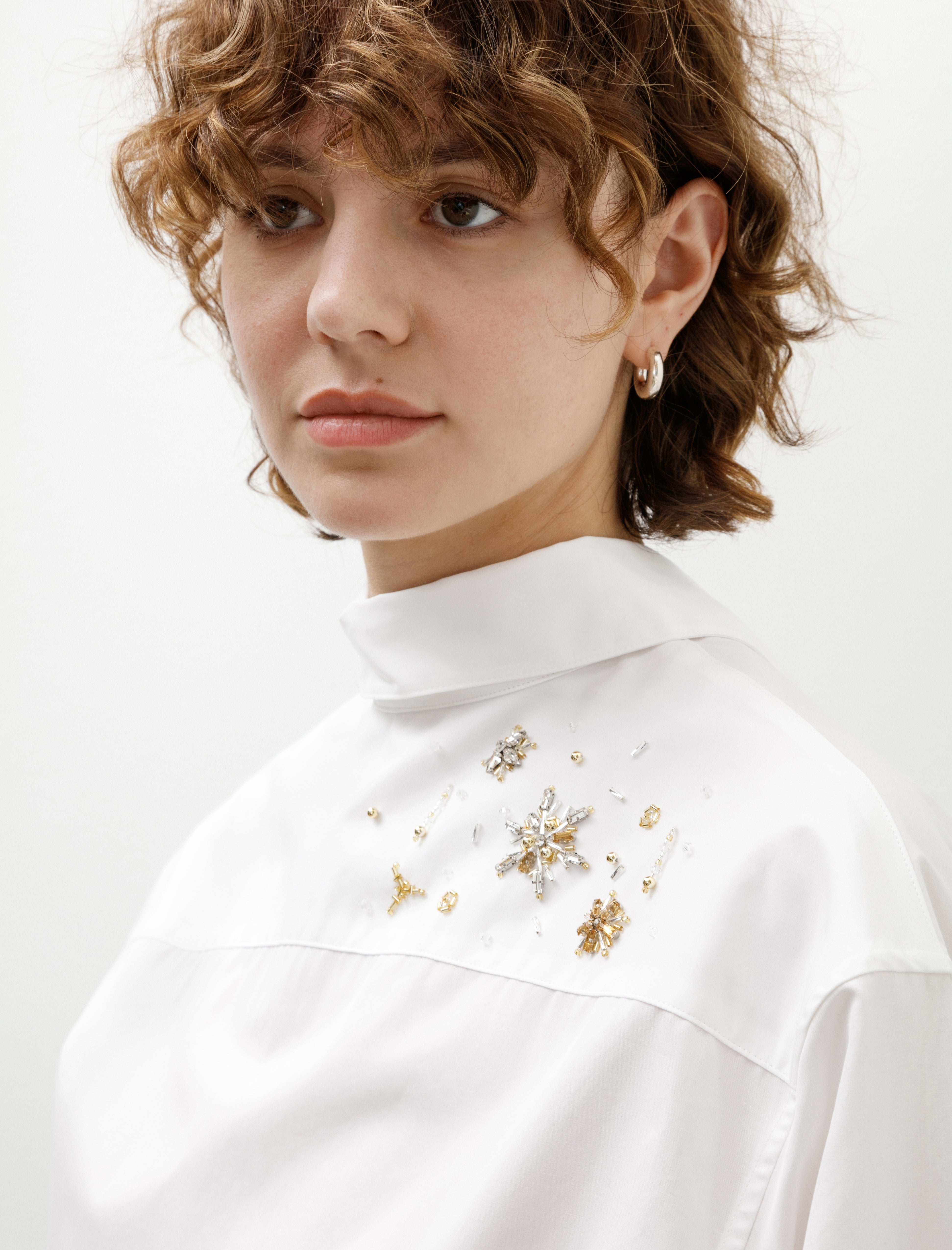 Kanako Sakai Reversible Embroidered Shirt White