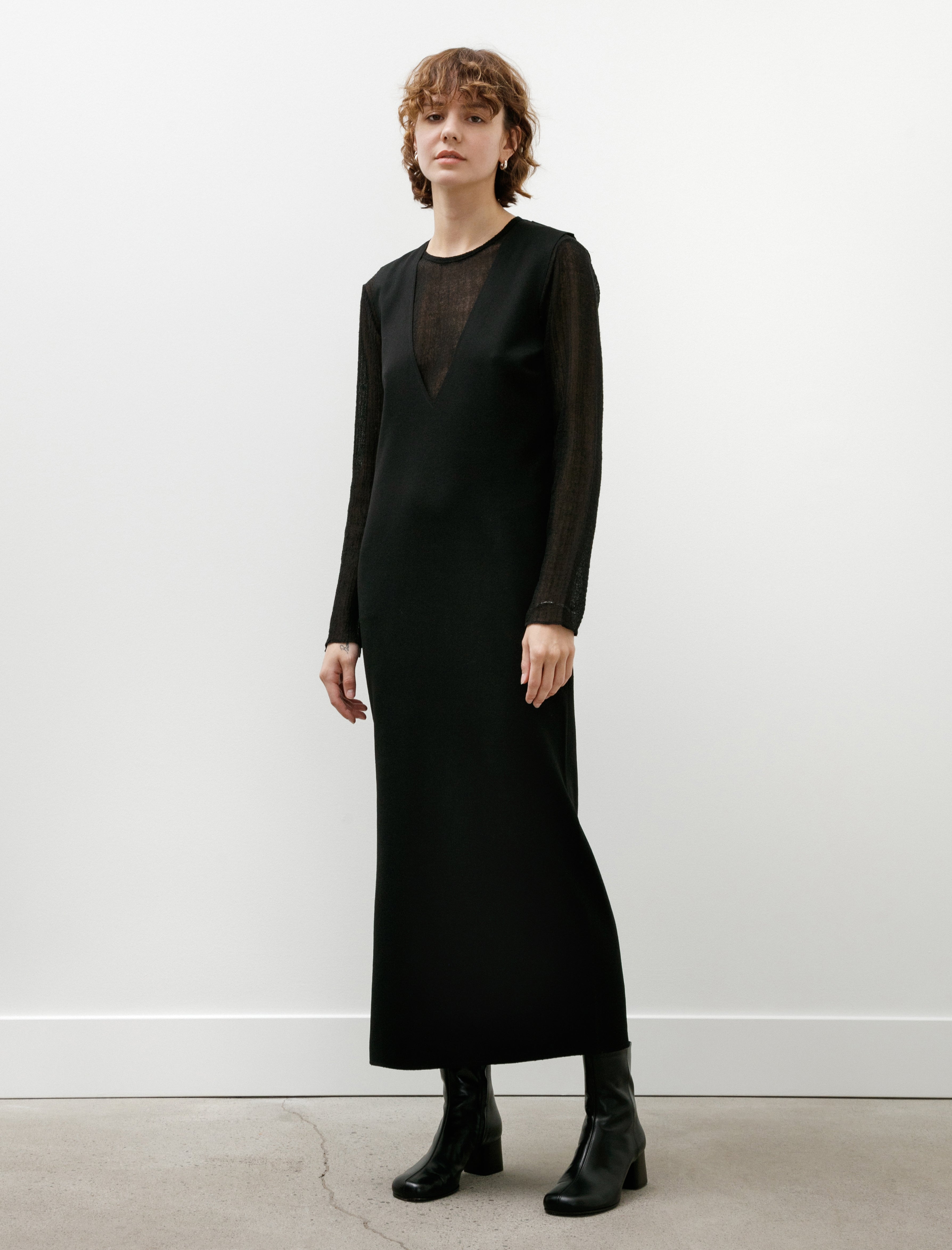 Gabriela Coll Garments No. 61 Heavy Wool V-Neck Dress Black