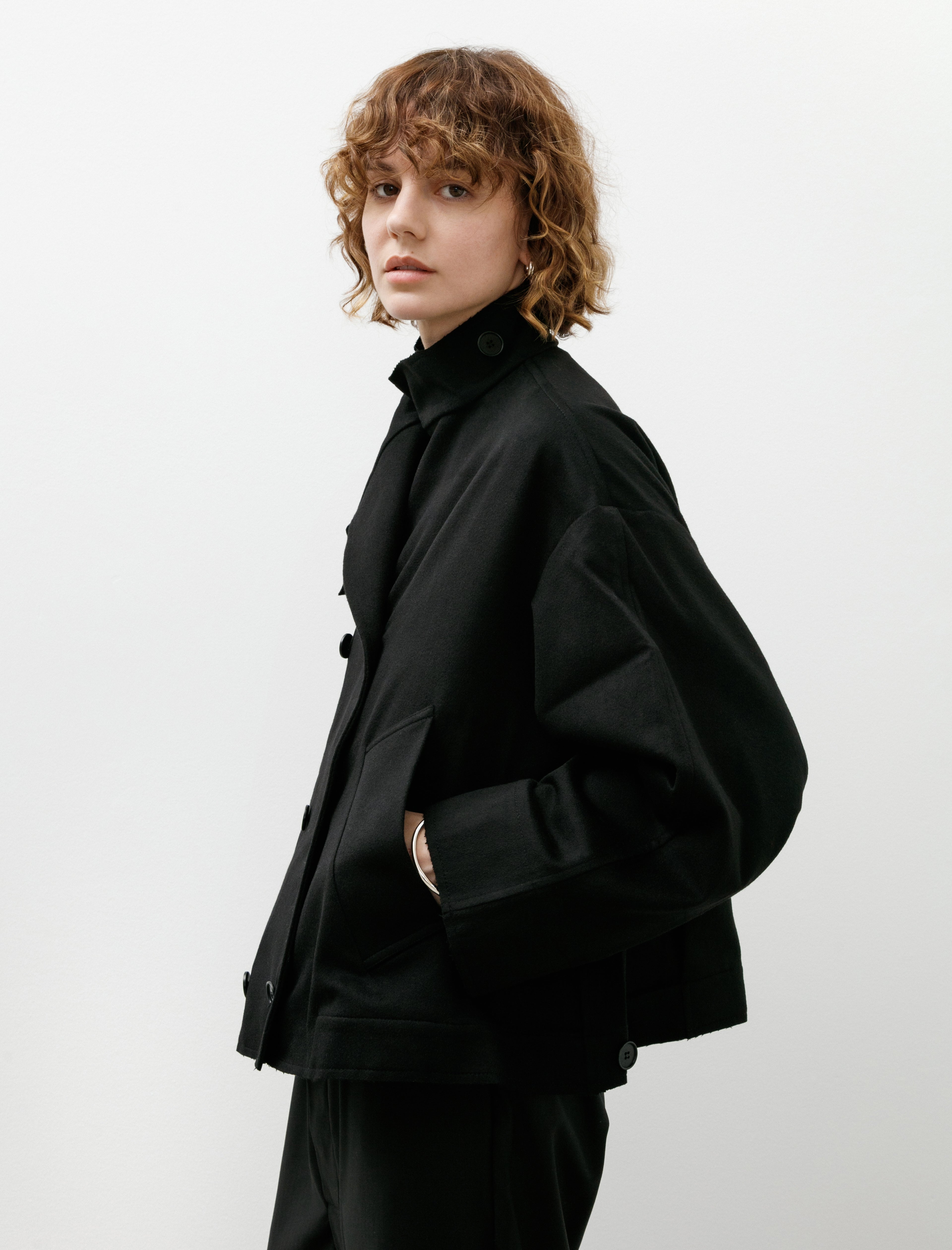 Gabriela Coll Garments No. 286 Heavy Wool Cropped Oversized Jacket Black