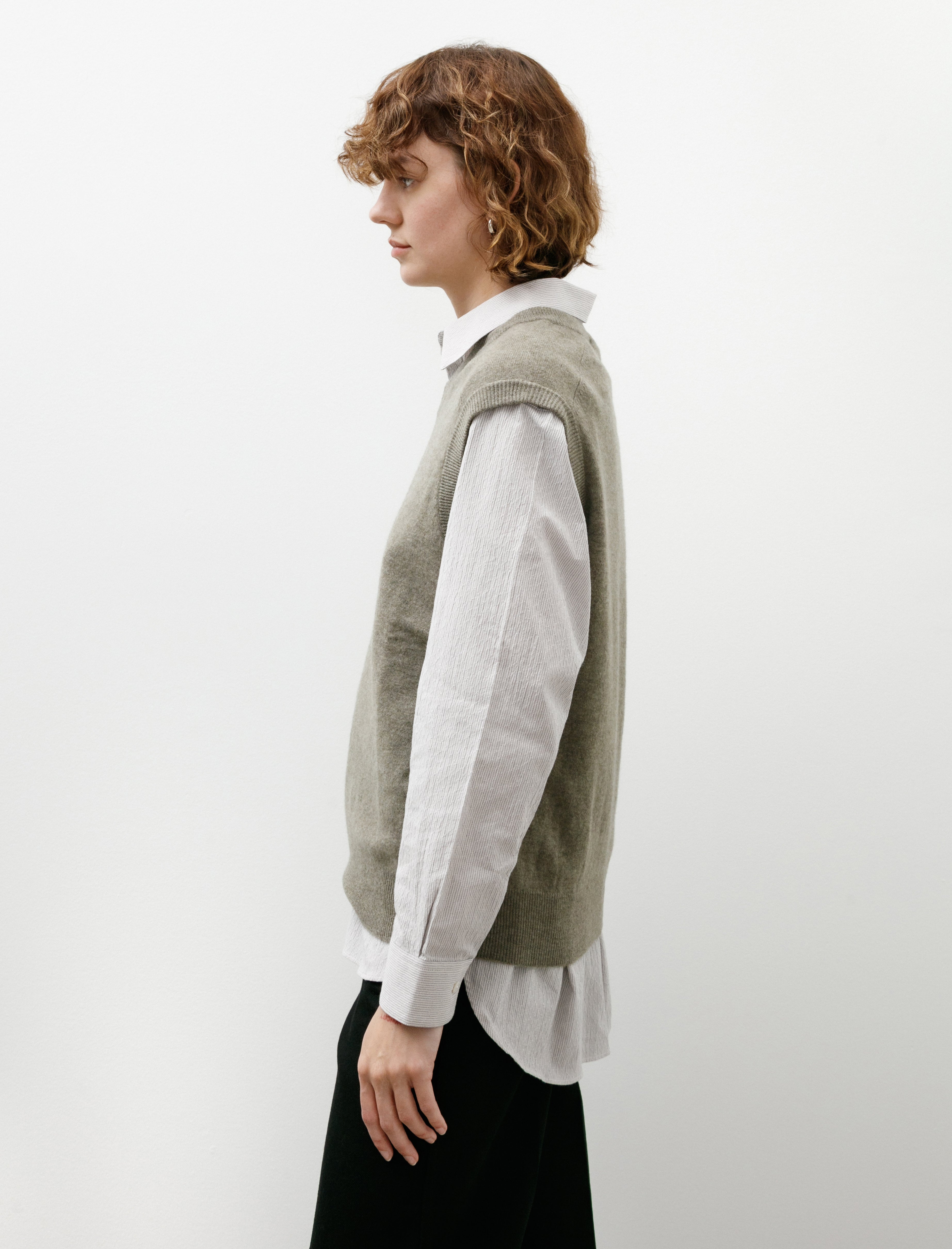 Cristaseya Oversized V Neck Flannel Gilet Light Khaki