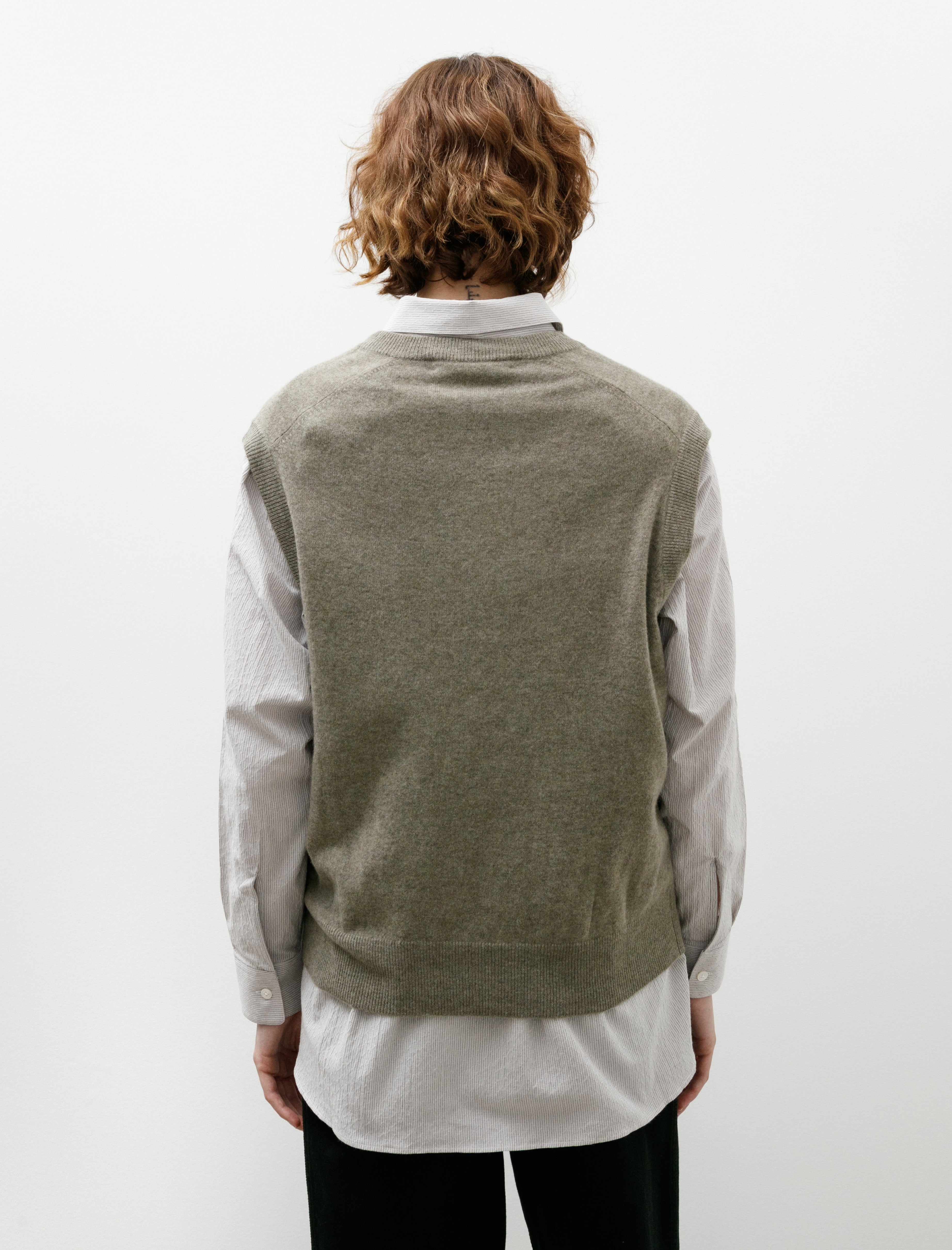 Cristaseya Oversized V Neck Flannel Gilet Light Khaki