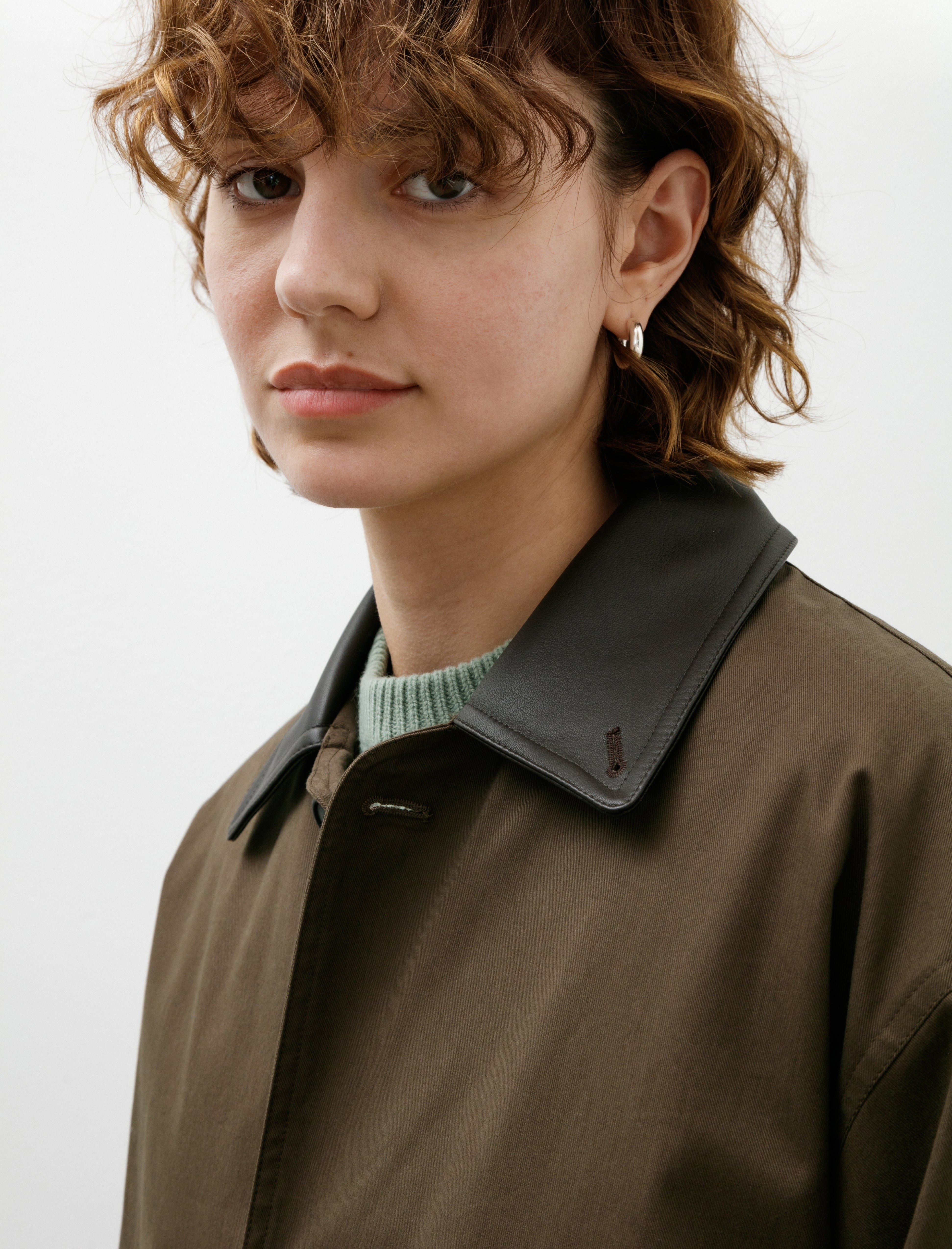 Cristaseya Oversized Blouson with Leather Collar Khaki
