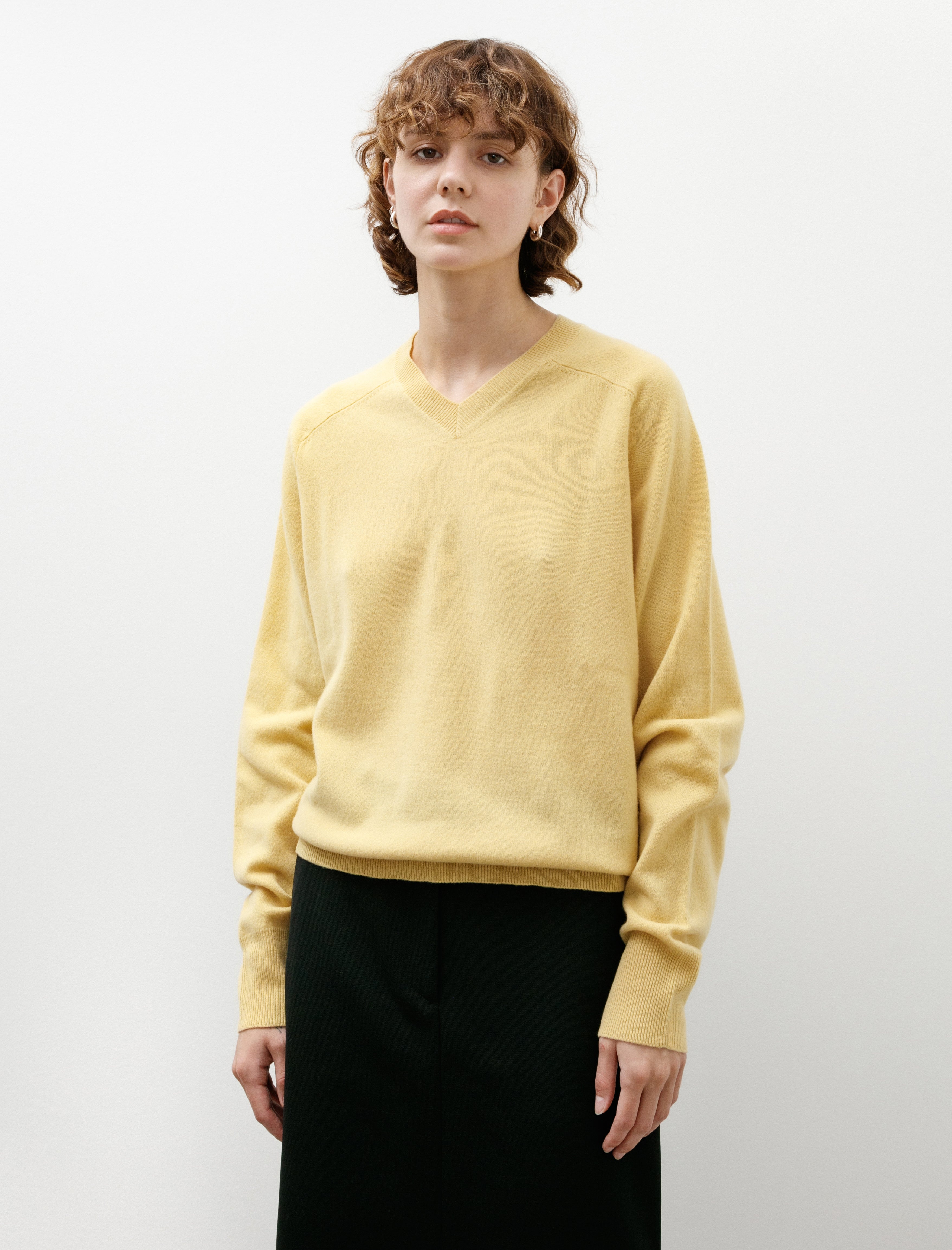 Cristaseya Oversized V Neck Cashmere Sweater Light Yellow