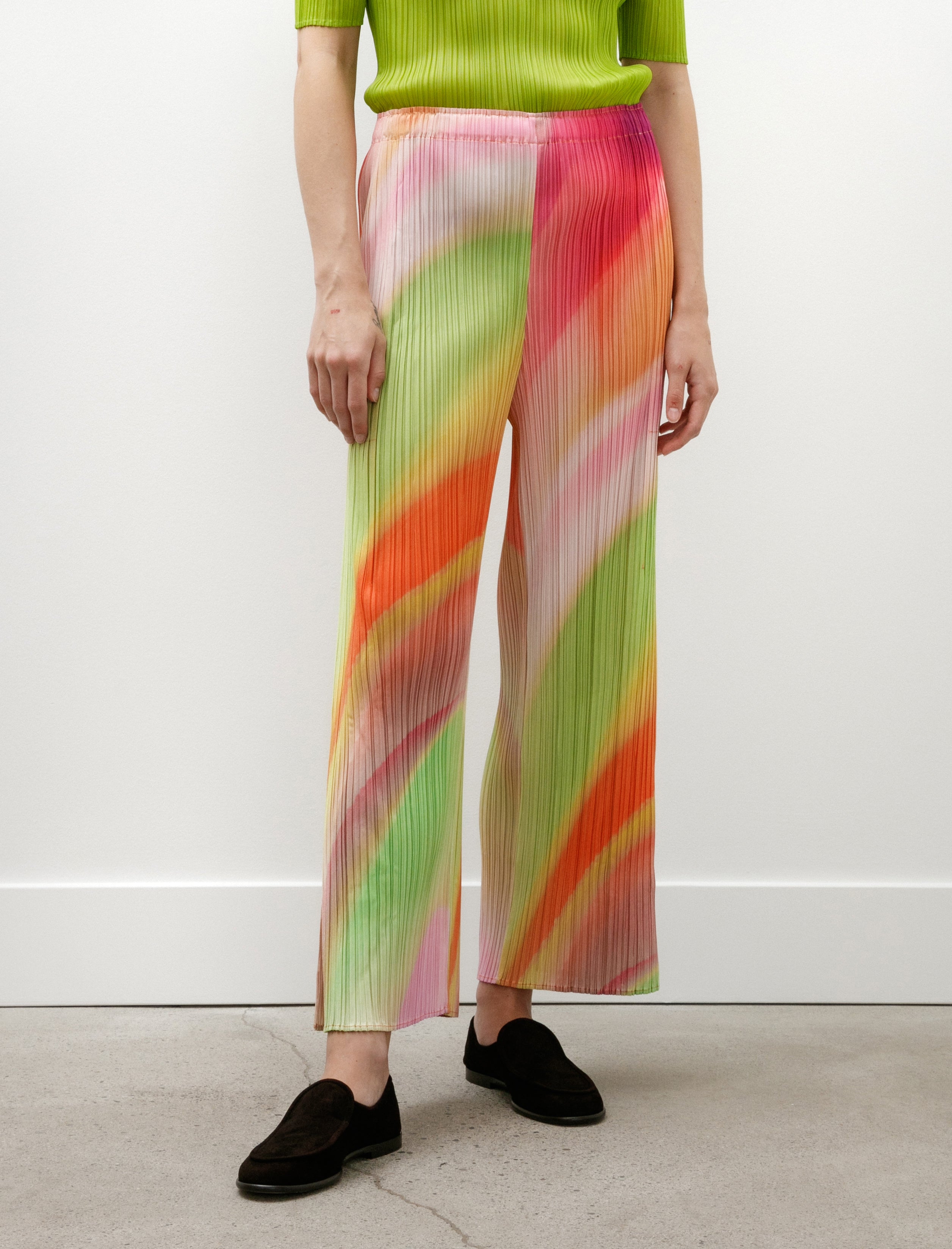 Pleats Please by Issey Miyake Groove Wide Leg Pants Bright Pink