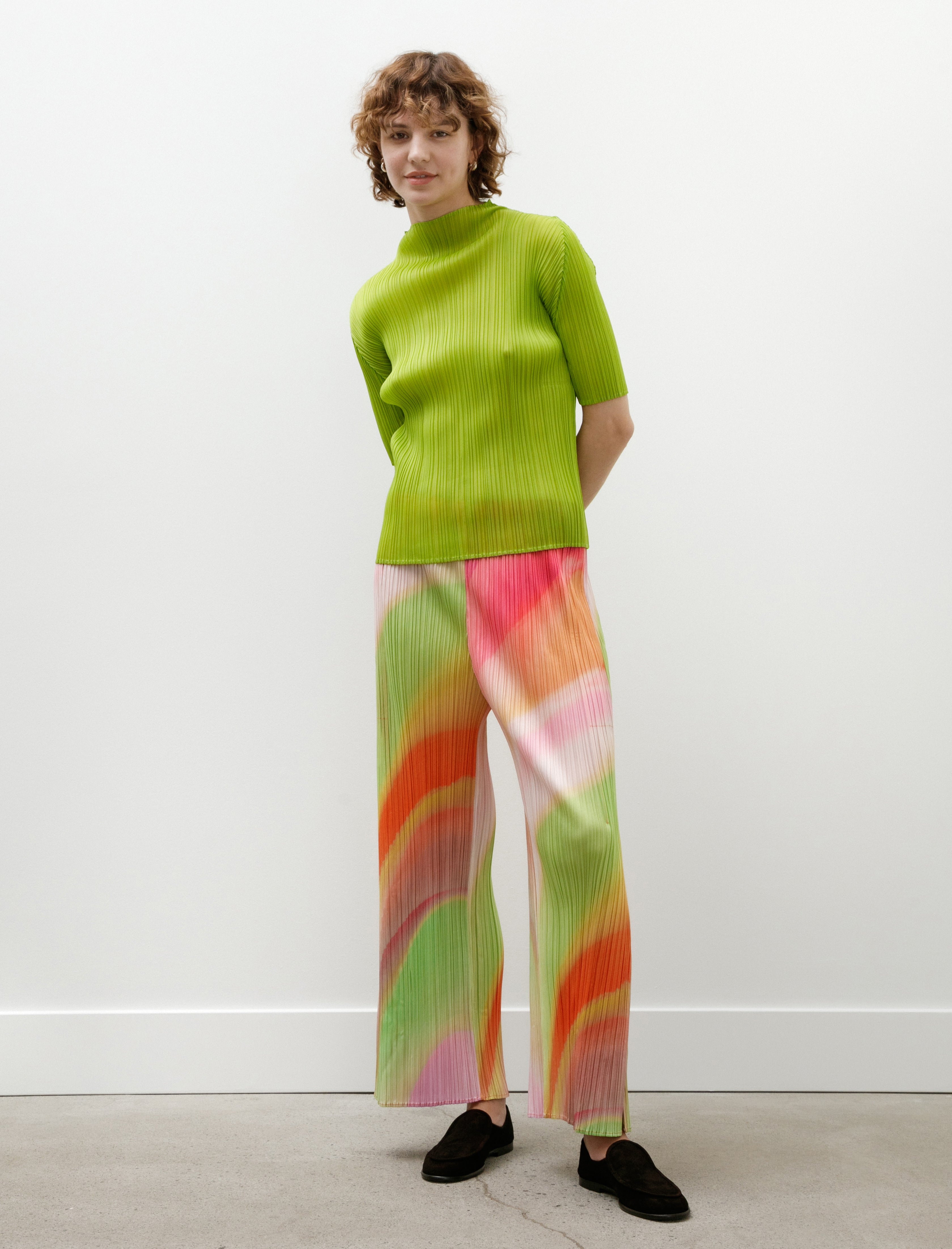 Pleats Please by Issey Miyake Groove Wide Leg Pants Bright Pink