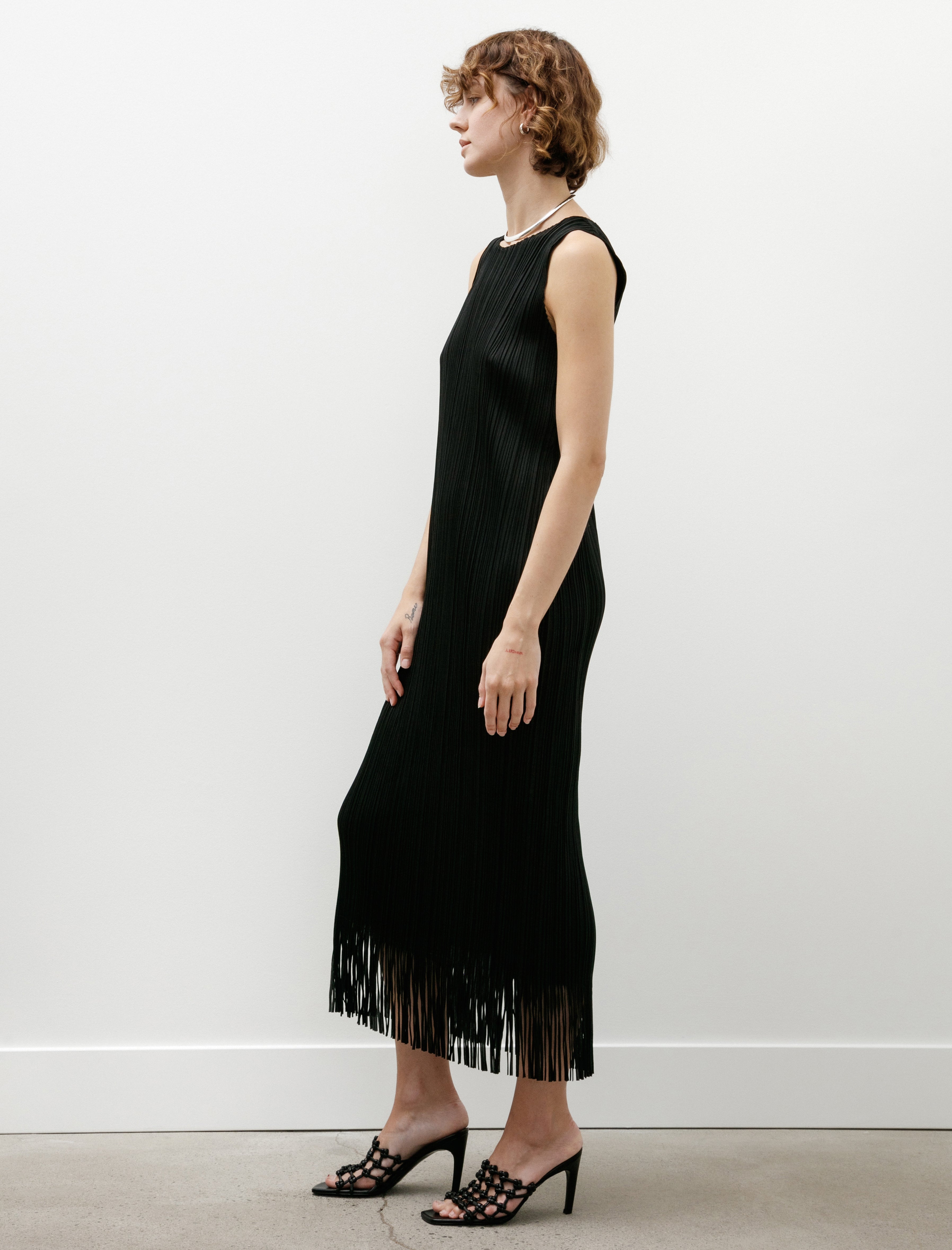 Pleats Please by Issey Miyake Wave Long Fringe Dress Black