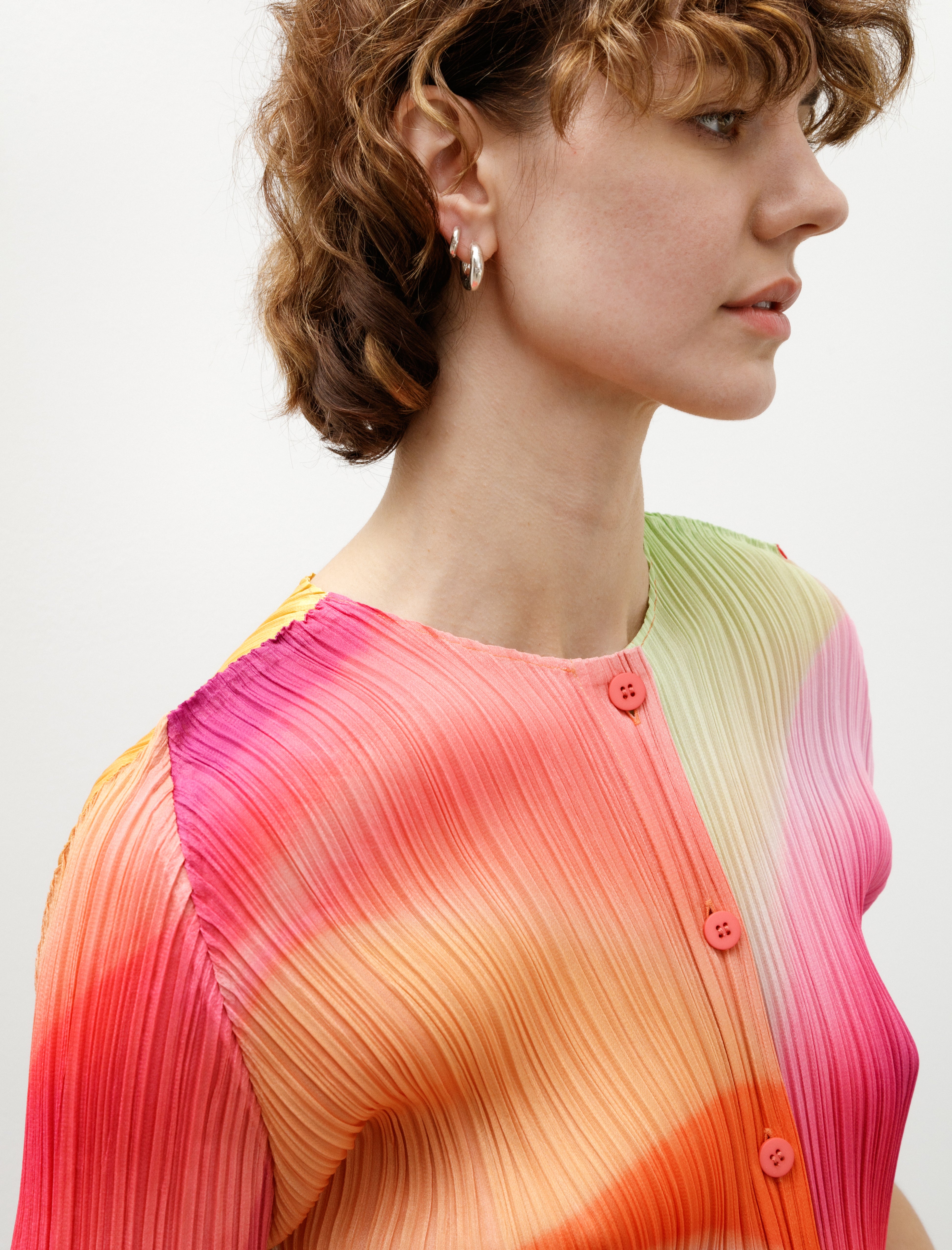 Pleats Please by Issey Miyake Groove Long Sleeve Top Bright Pink