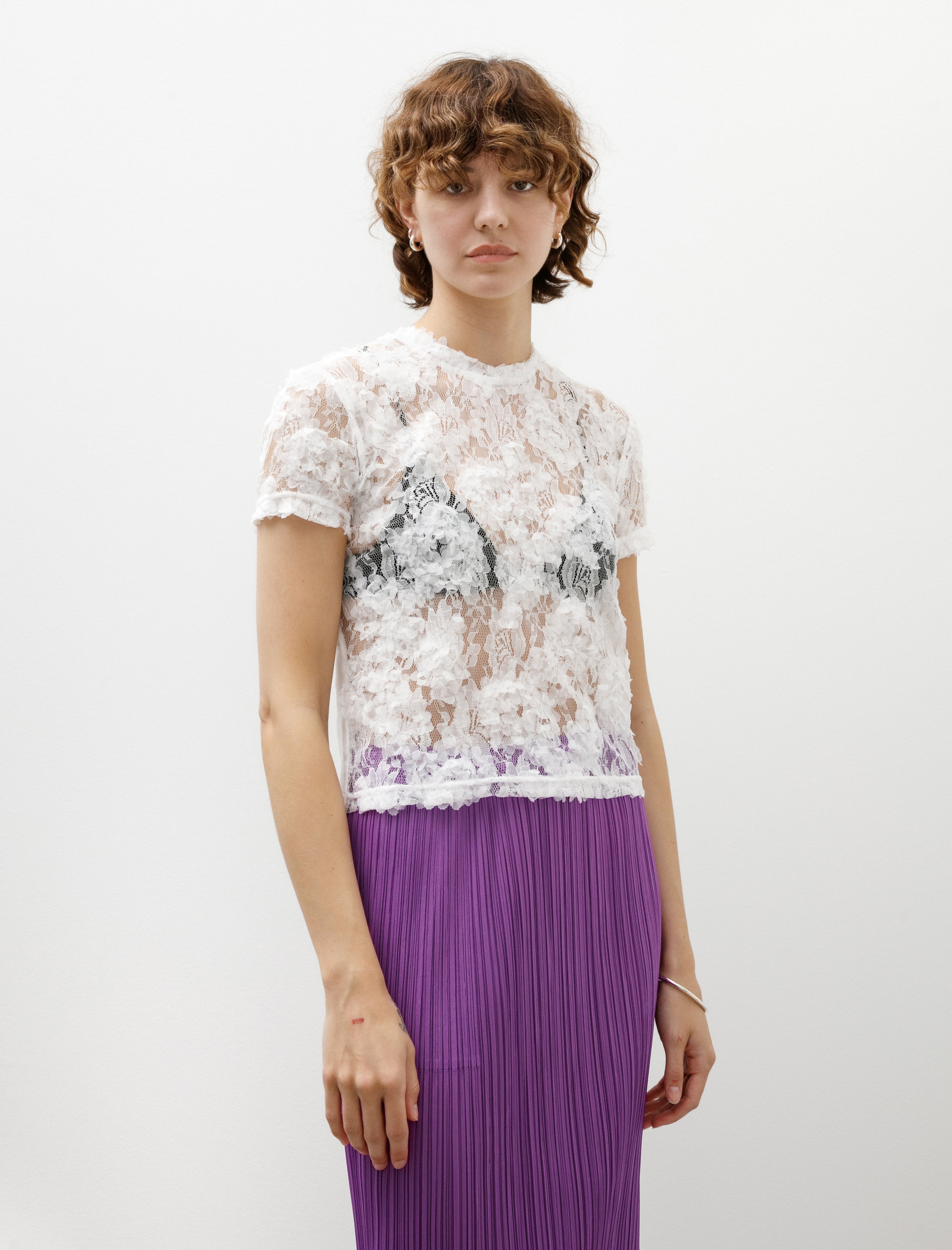 Kanako Sakai Fitted Lace T-Shirt White