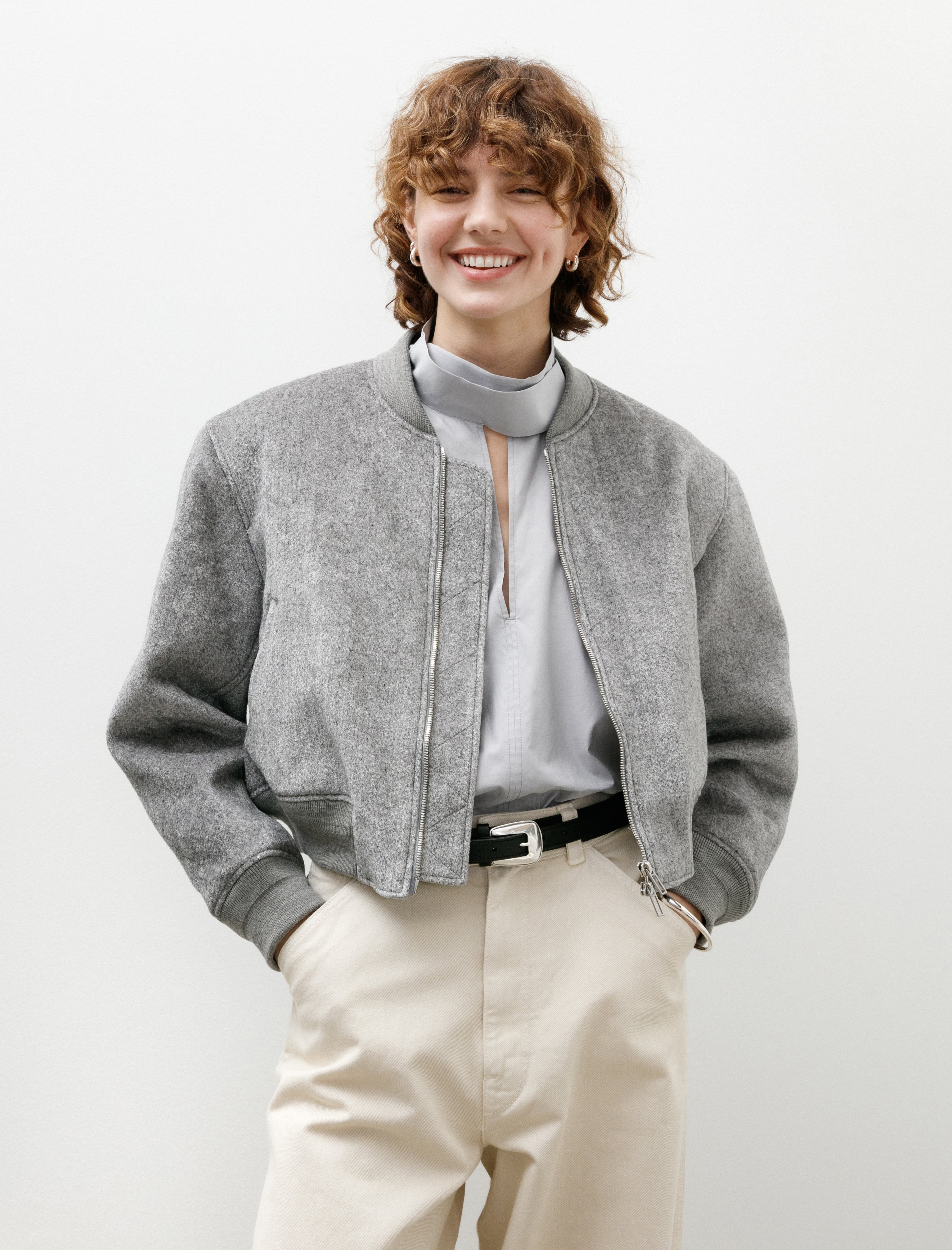 Kanako Sakai Velvet Wool MA-1 Jacket Grey