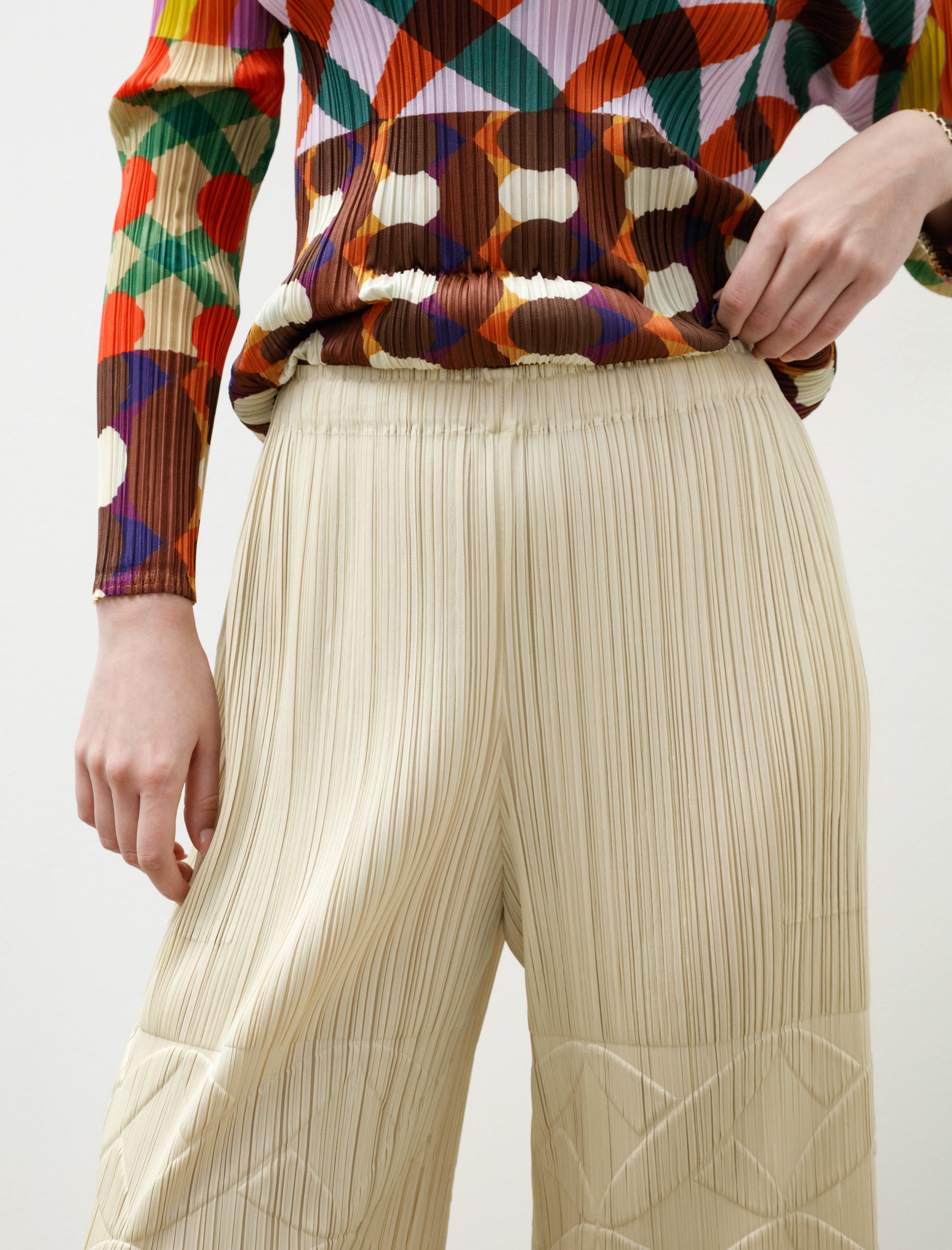 Pleats Please by Issey Miyake Tune Embossed Pants Ivory