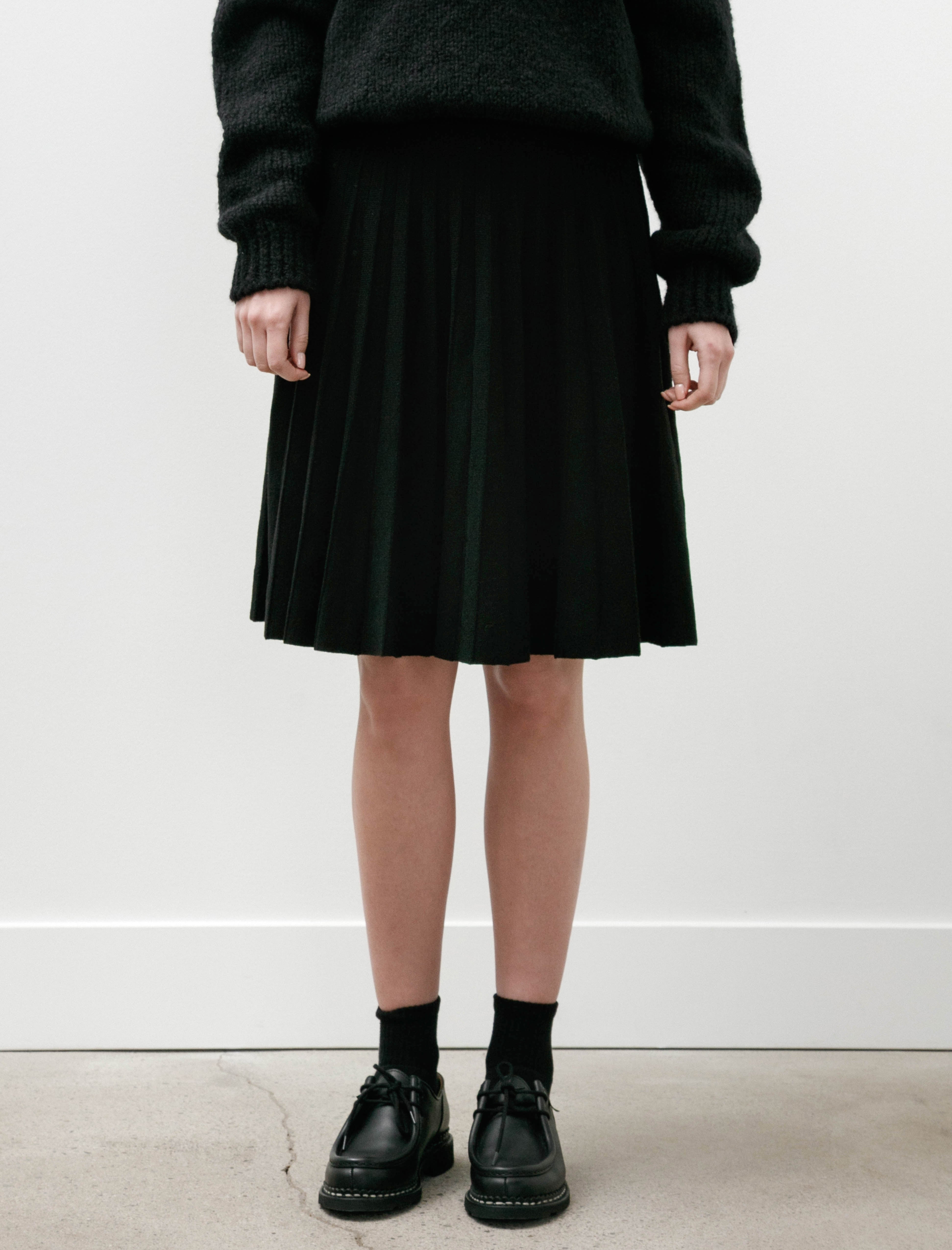 Margaret Howell Knitted Pleat Skirt Merino Wool Black