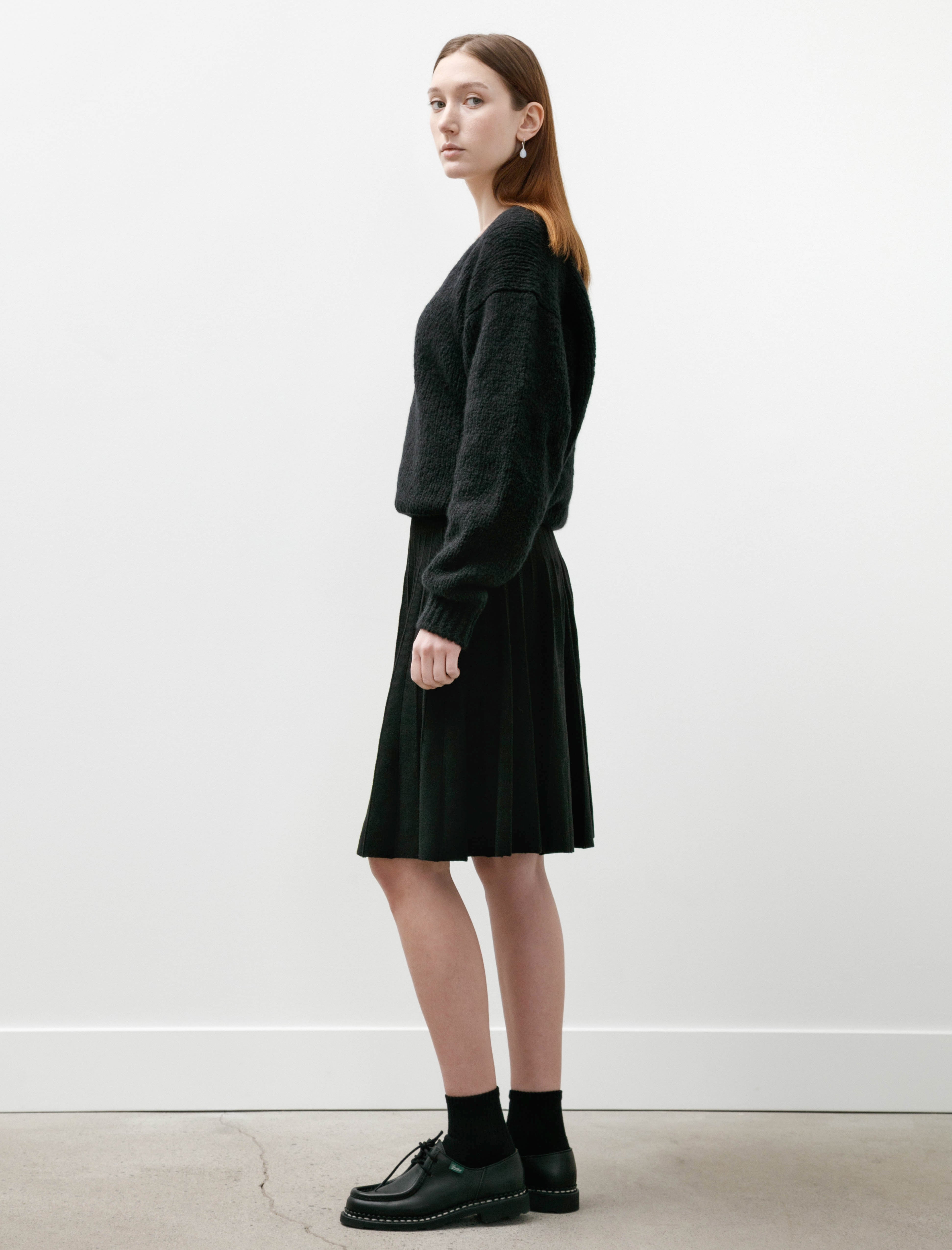 Margaret Howell Knitted Pleat Skirt Merino Wool Black