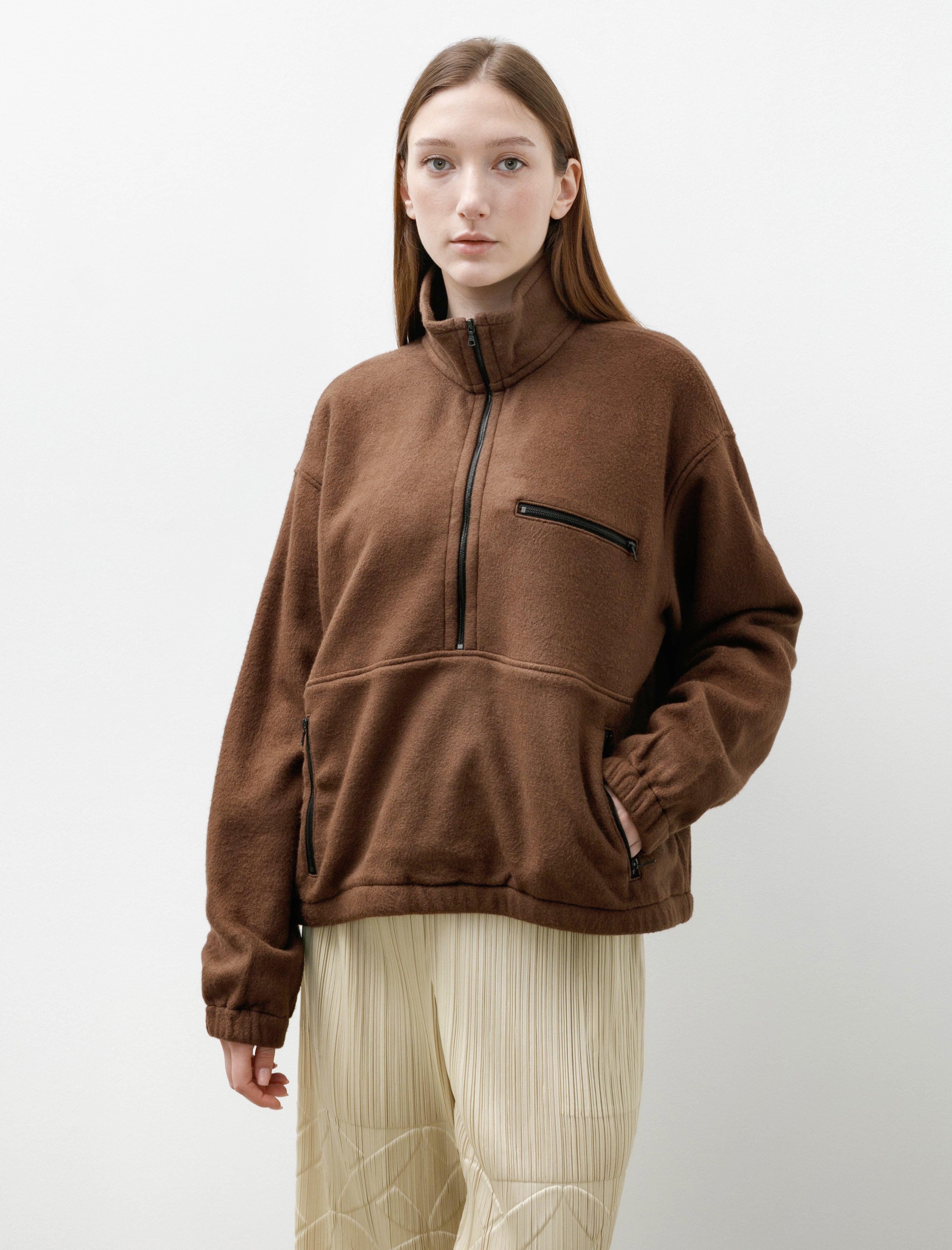 Auralee Pure Silk Comfort Fleece Half Zip P/O Brown
