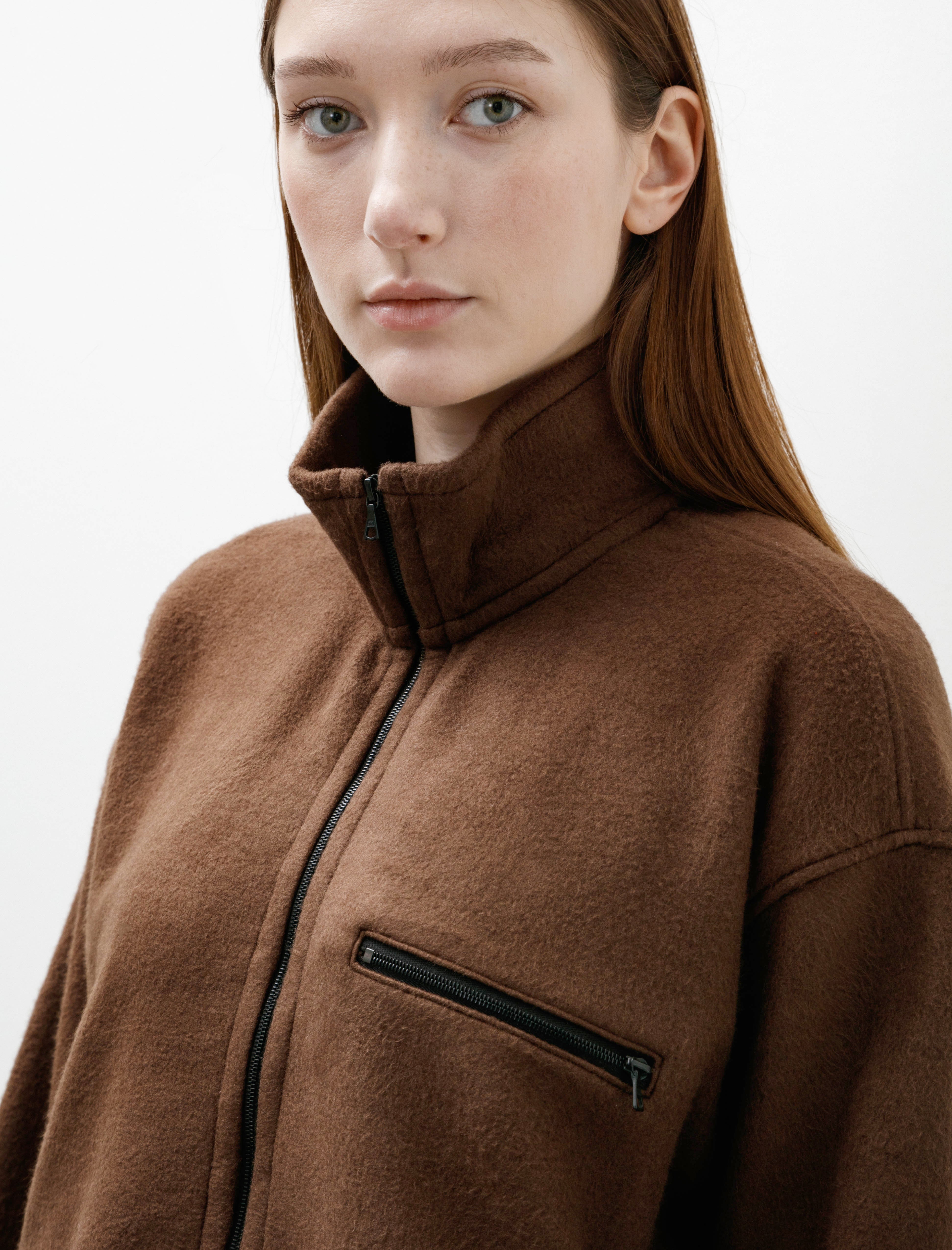 Auralee Pure Silk Comfort Fleece Half Zip P/O Brown