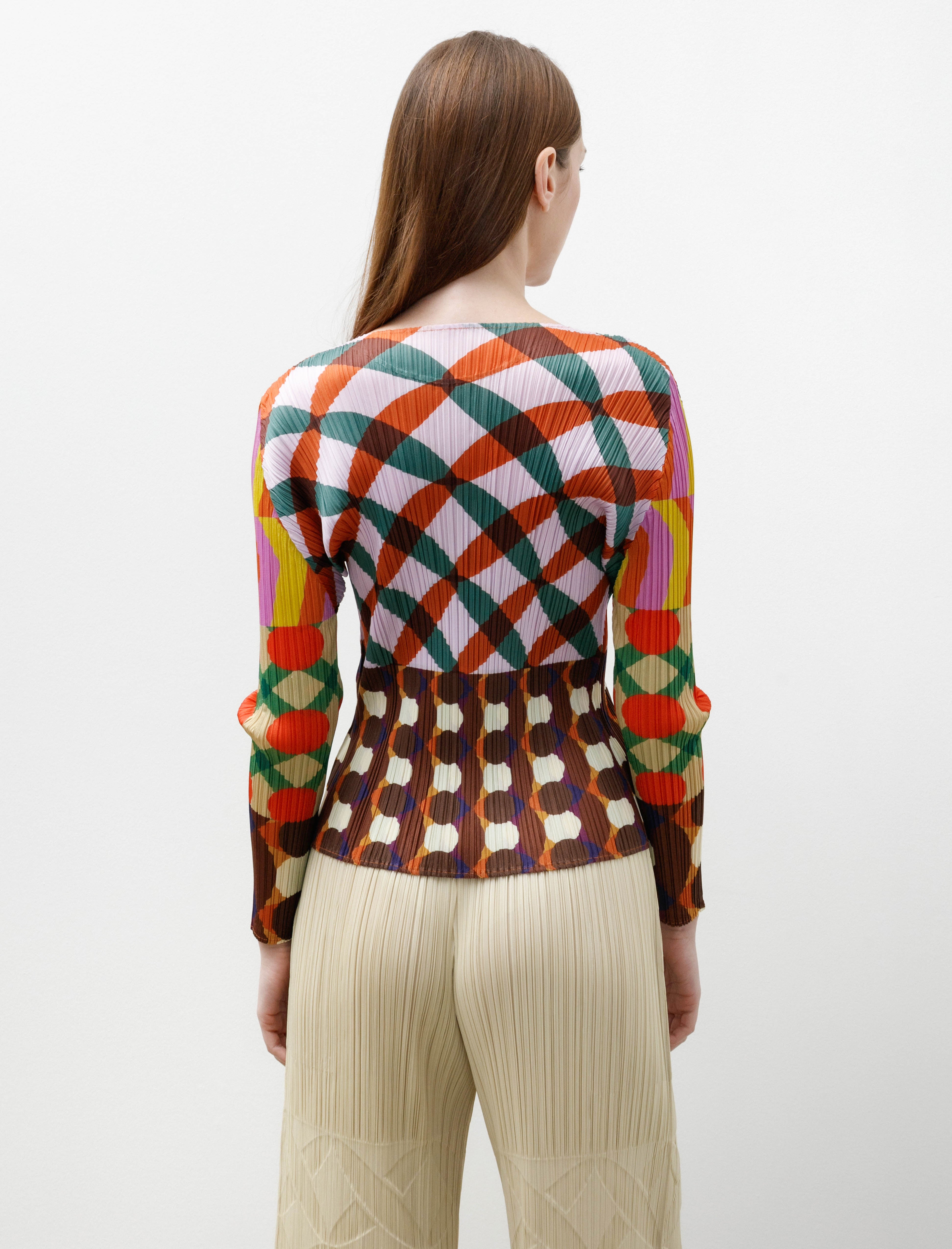 Pleats Please by Issey Miyake Harmony Printed Long Sleeve Top Pink Multi